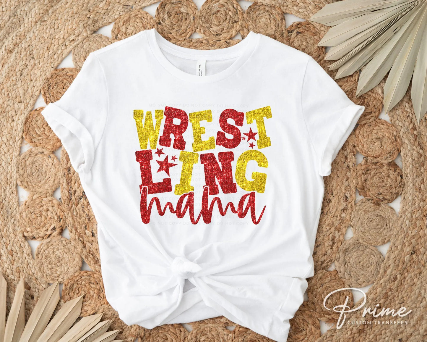 Wrestling Mom DTF Transfer, Ready to Press, T-shirt Transfer, Heat Transfer, Direct to Film, Wrestle, Sport, FAUX Glitter, Red and Yellow