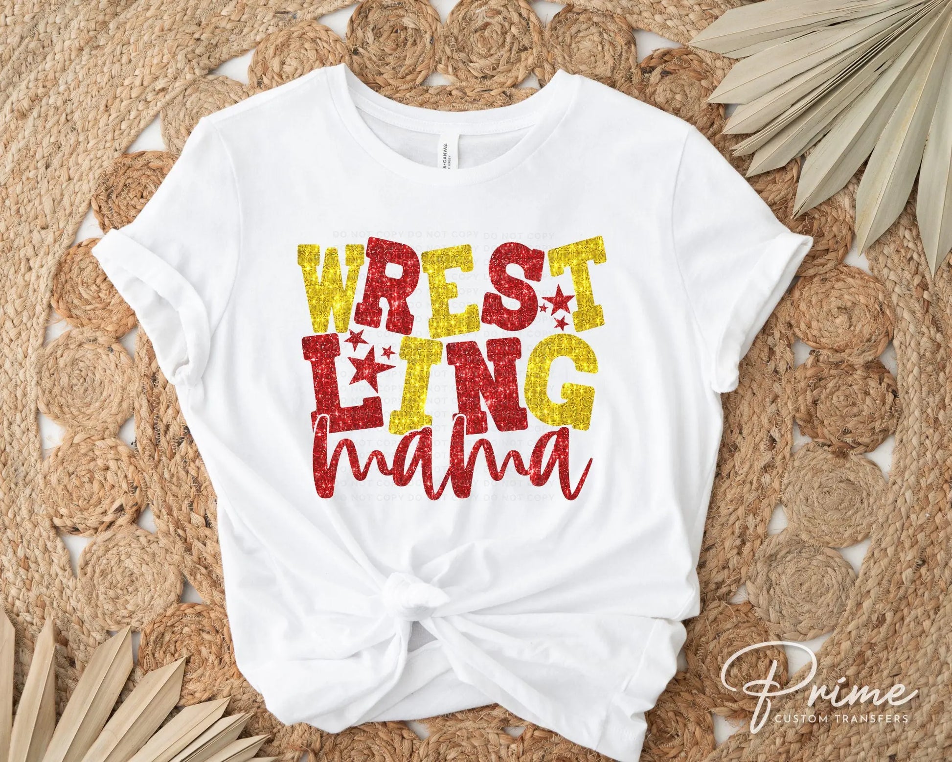 Wrestling Mom DTF Transfer, Ready to Press, T-shirt Transfer, Heat Transfer, Direct to Film, Wrestle, Sport, FAUX Glitter, Red and Yellow