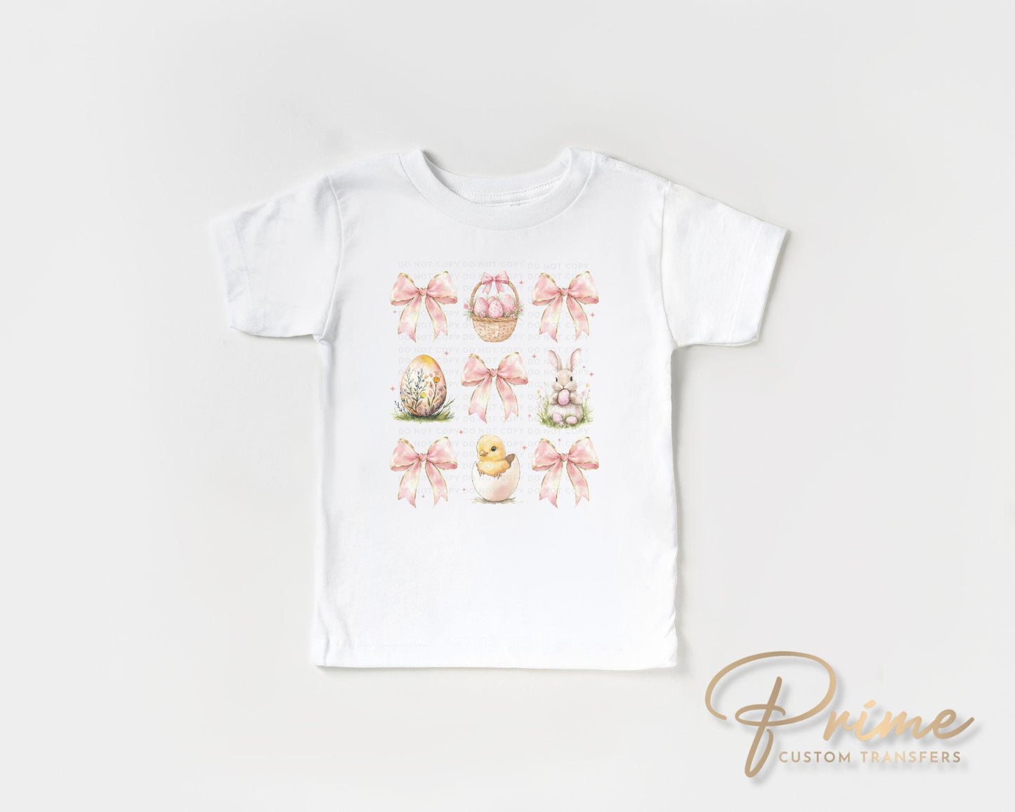 Easter DTF Transfer, Ready to Press, T-shirt Transfer, Heat Transfer, Direct to Film, Floral, Happy Easter Bunny Bow Egg, Coquette Pink Bow