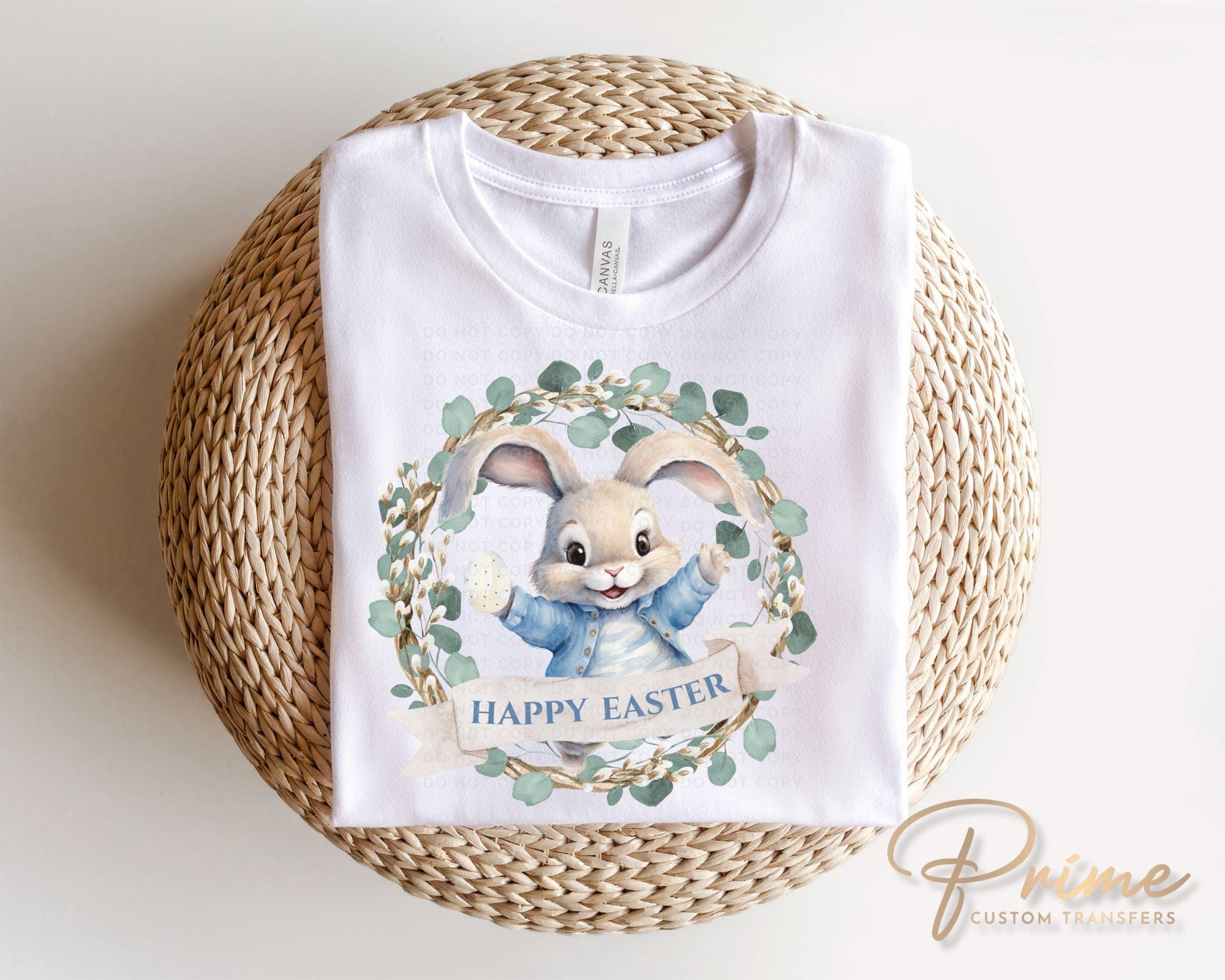 Easter DTF Transfer, Ready to Press, T-shirt Transfer, Heat Transfer, Direct to Film, Floral, Rabbit, Matching, Bunny Happy Easter Wreath