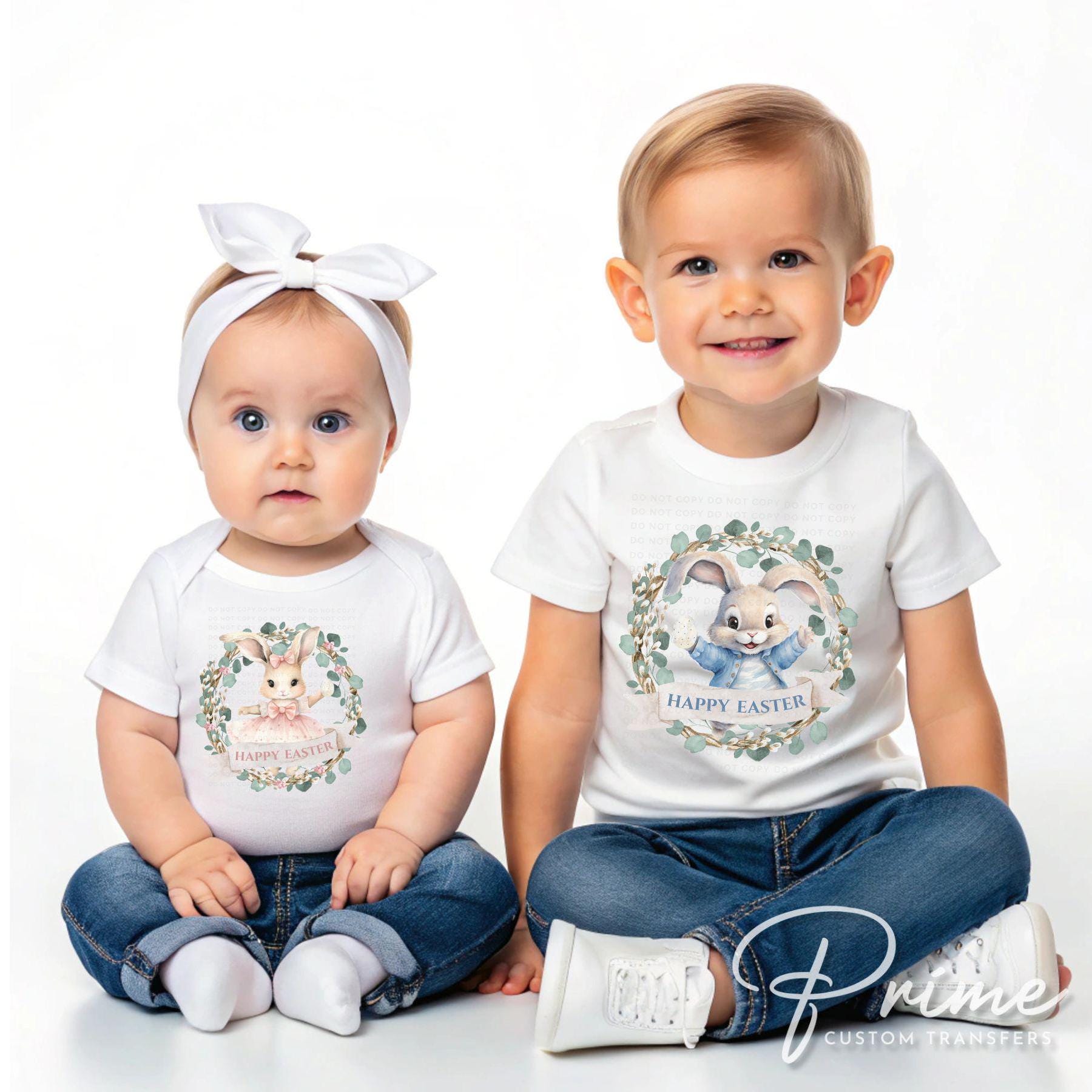 Easter DTF Transfer, Ready to Press, T-shirt Transfer, Heat Transfer, Direct to Film, Floral, Rabbit, Girl Shirt, Bunny Happy Easter Wreath