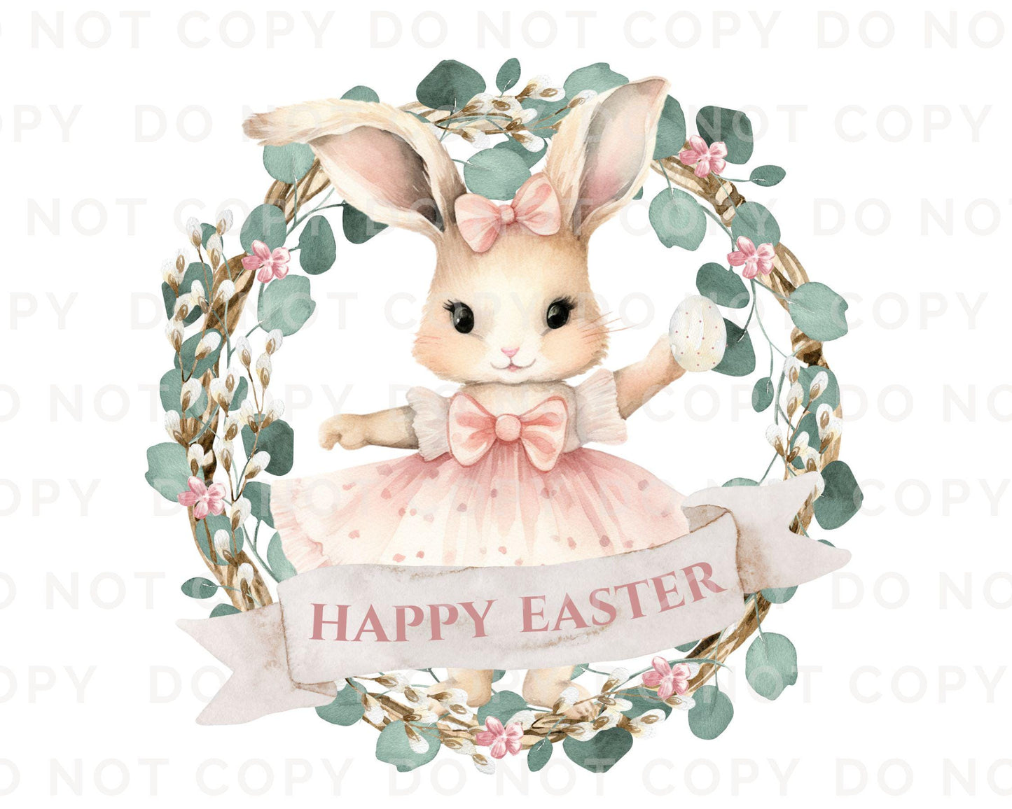 Easter DTF Transfer, Ready to Press, T-shirt Transfer, Heat Transfer, Direct to Film, Floral, Rabbit, Girl Shirt, Bunny Happy Easter Wreath
