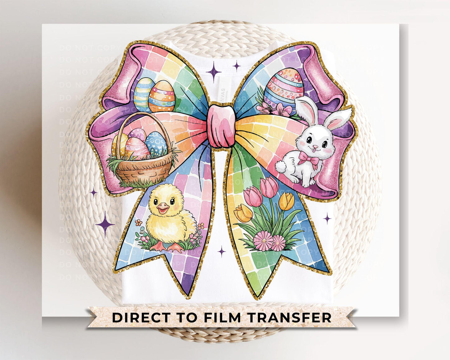 Easter DTF Transfers, Ready to Press, T-shirt Transfers, Heat Transfer, Direct to Film, Holiday, Floral, Spring, Easter Bunny Coquette Bow