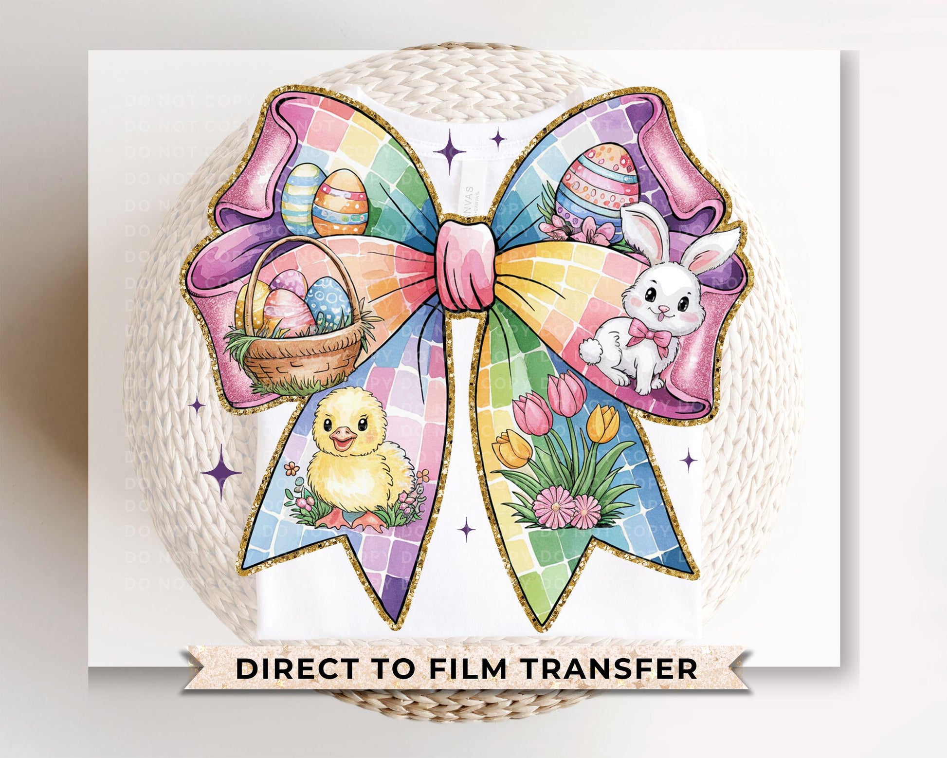Easter DTF Transfers, Ready to Press, T-shirt Transfers, Heat Transfer, Direct to Film, Holiday, Floral, Spring, Easter Bunny Coquette Bow