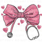 Valentine's Day DTF Transfer, Ready to Press, T-shirt Transfer, Heat Transfer, Direct to Film, CNA, Nurse, Coquette Pink Stethoscope Bow