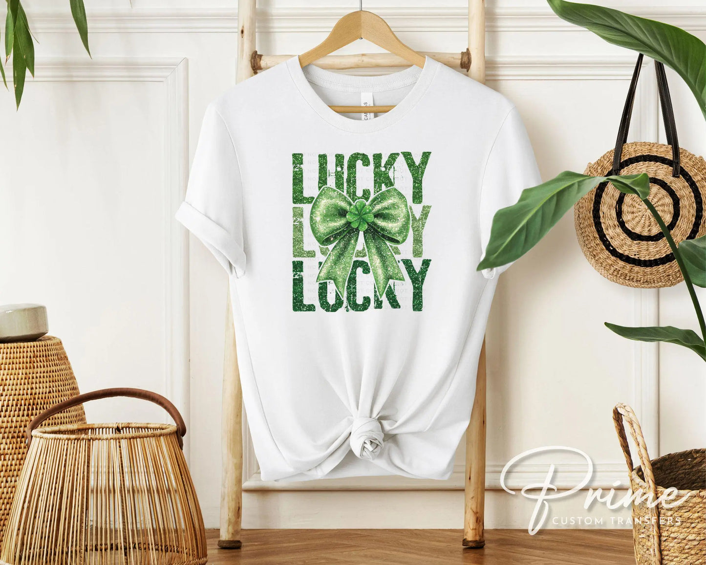 St. Patrick's Day DTF Transfer, Ready to Press, T-shirt Transfer, Heat Transfer, Direct to Film, Cute Shamrock, Coquette FAUX Glitter Lucky