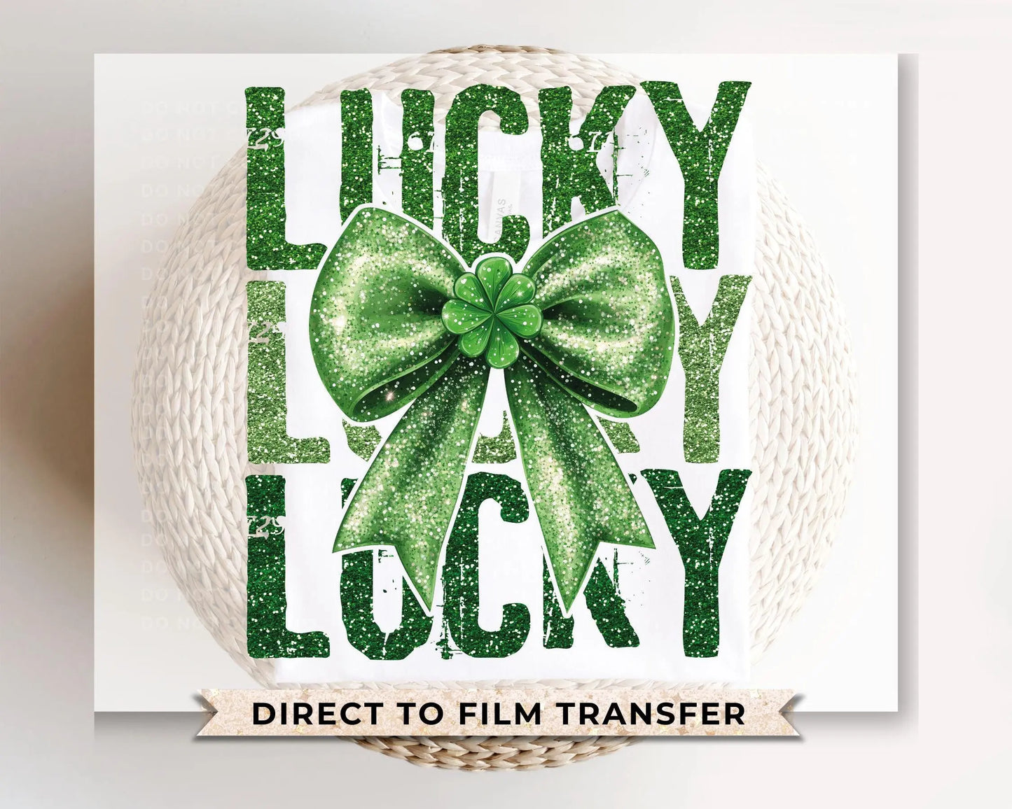 St. Patrick's Day DTF Transfer, Ready to Press, T-shirt Transfer, Heat Transfer, Direct to Film, Cute Shamrock, Coquette FAUX Glitter Lucky