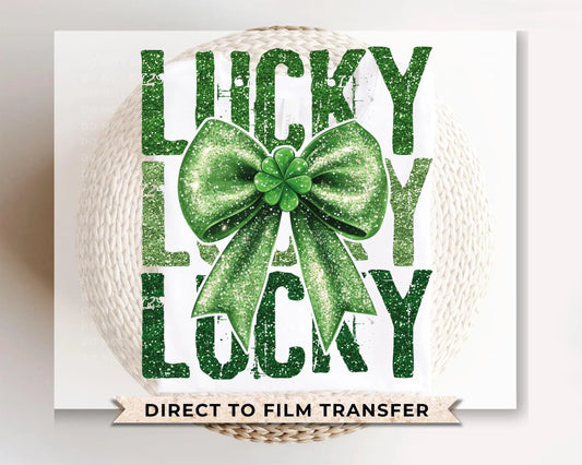 St. Patrick's Day DTF Transfer, Ready to Press, T-shirt Transfer, Heat Transfer, Direct to Film, Cute Shamrock, Coquette FAUX Glitter Lucky