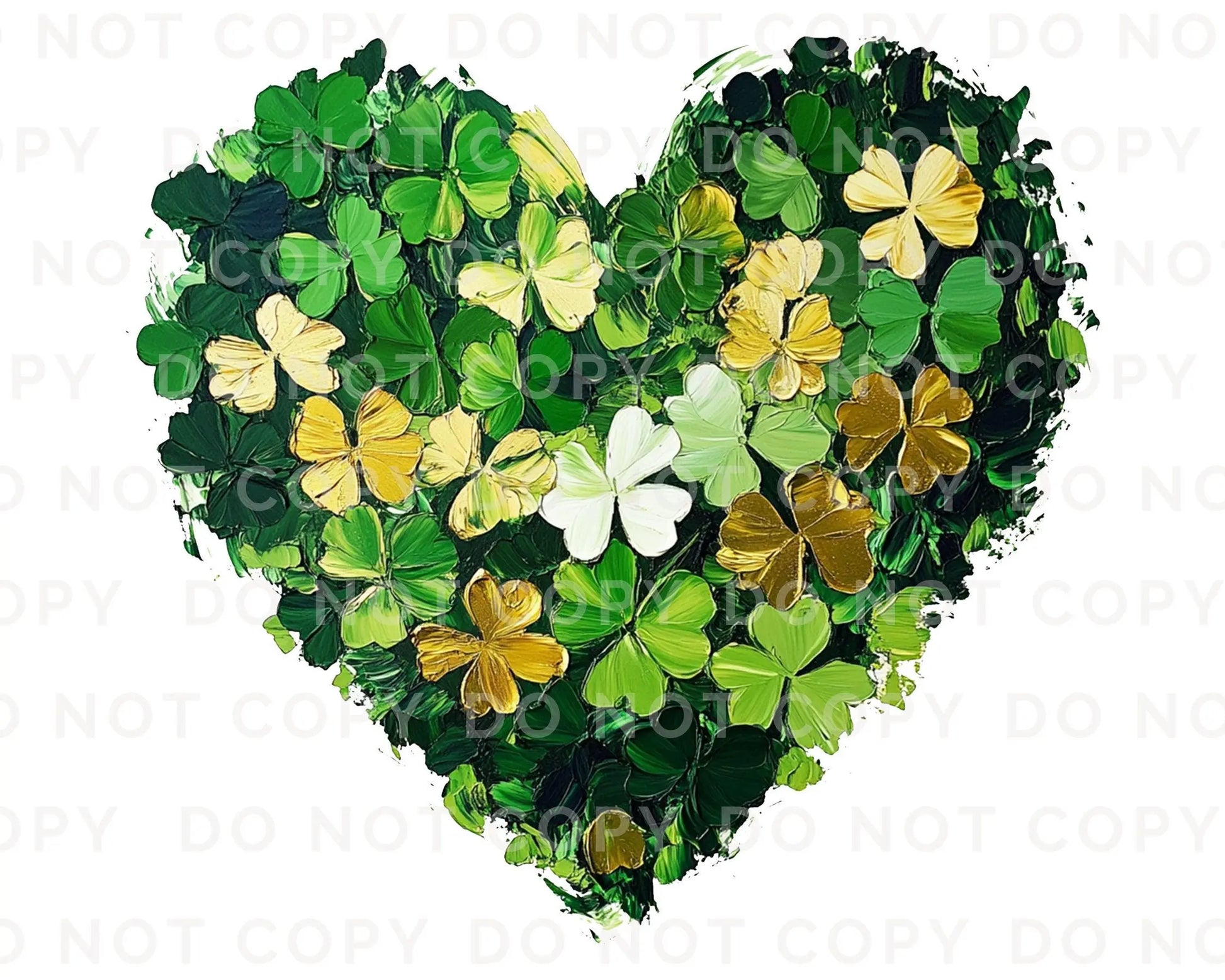 St. Patrick's Day DTF Transfer, Ready to Press, T-shirt Transfer, Heat Transfer, Direct to Film, Gold Clover, Brushstroke Shamrock Heart