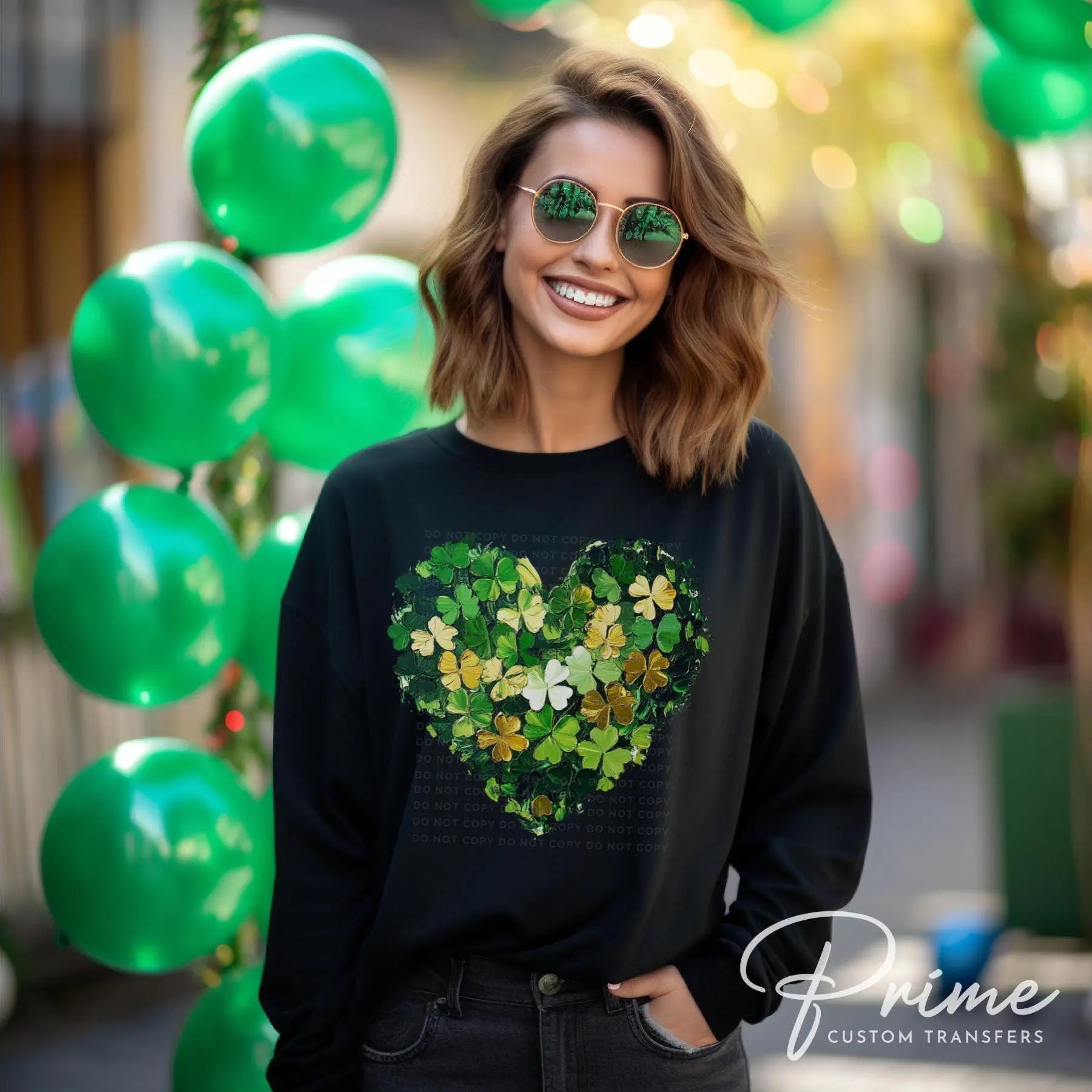 St. Patrick's Day DTF Transfer, Ready to Press, T-shirt Transfer, Heat Transfer, Direct to Film, Gold Clover, Brushstroke Shamrock Heart