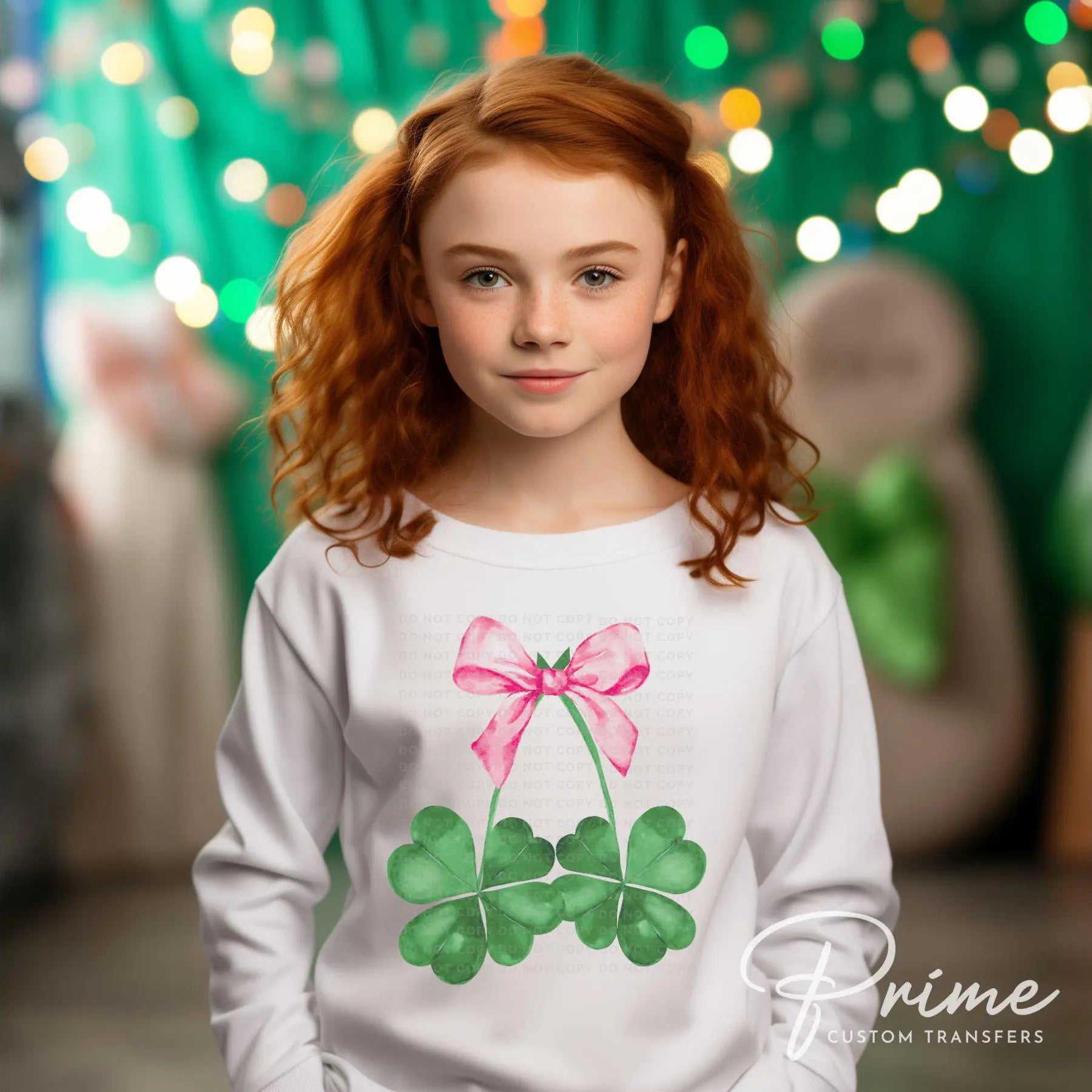 St. Patrick's Day DTF Transfer, Ready to Press, T-shirt Transfer, Heat Transfer, Direct to Film, St. Patties, Pink Bow, Coquette Shamrocks