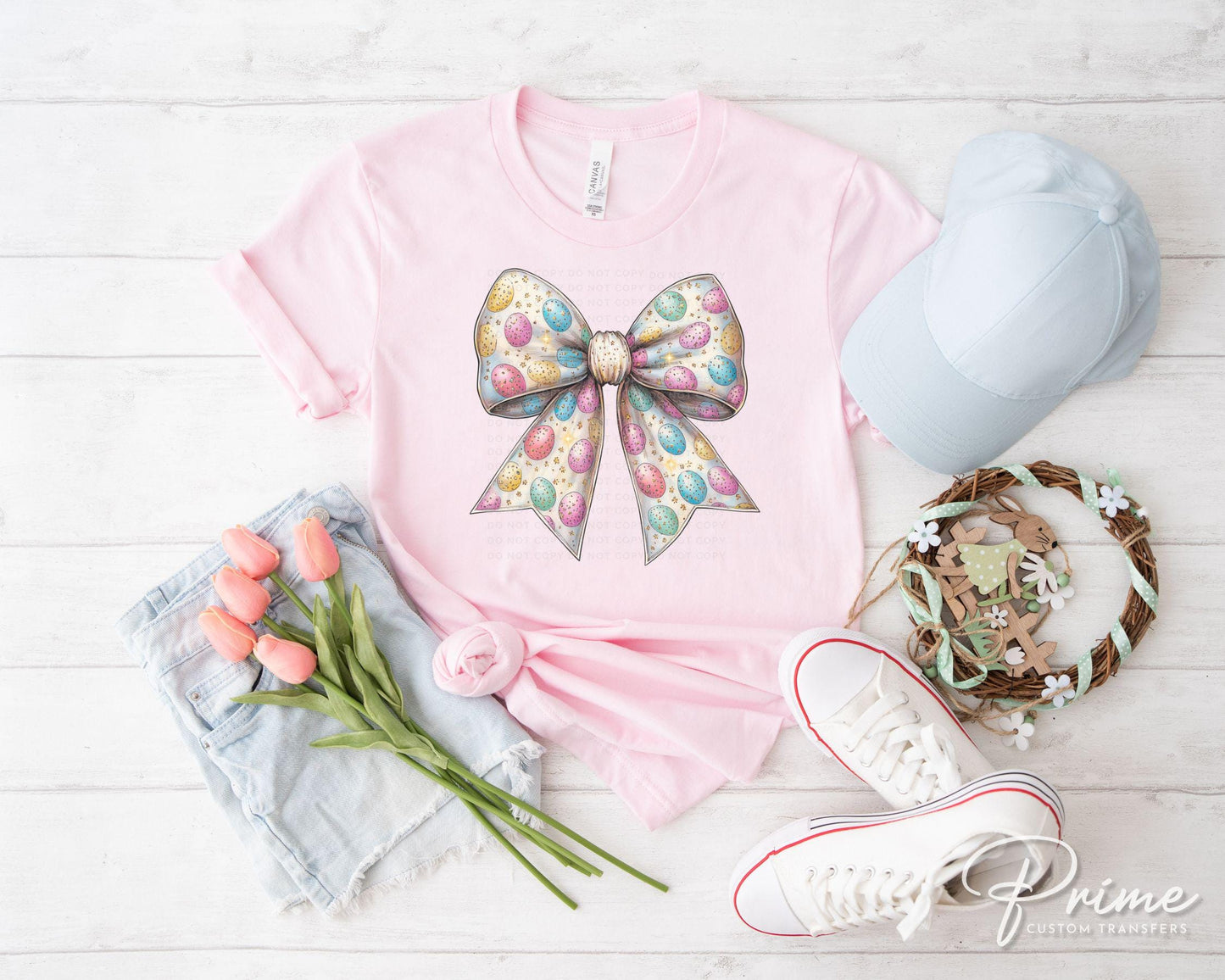 Easter DTF Transfers, Ready to Press, T-shirt Transfers, Heat Transfer, Direct to Film, Holiday, Trendy, Pink Bow, Coquette Easter Eggs