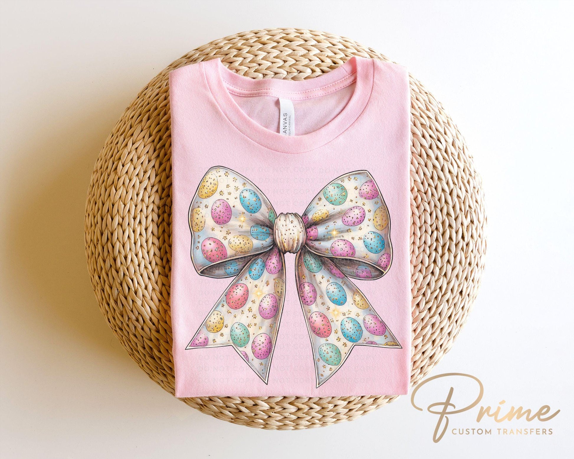 Easter DTF Transfers, Ready to Press, T-shirt Transfers, Heat Transfer, Direct to Film, Holiday, Trendy, Pink Bow, Coquette Easter Eggs