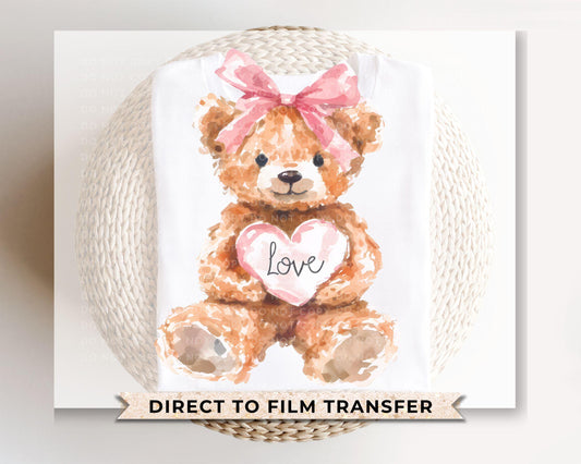 Valentine's Day DTF Transfers, Ready to Press, T-shirt Transfers, Heat Transfer, Direct to Film, Trendy, Girly, Coquette Bear With Heart