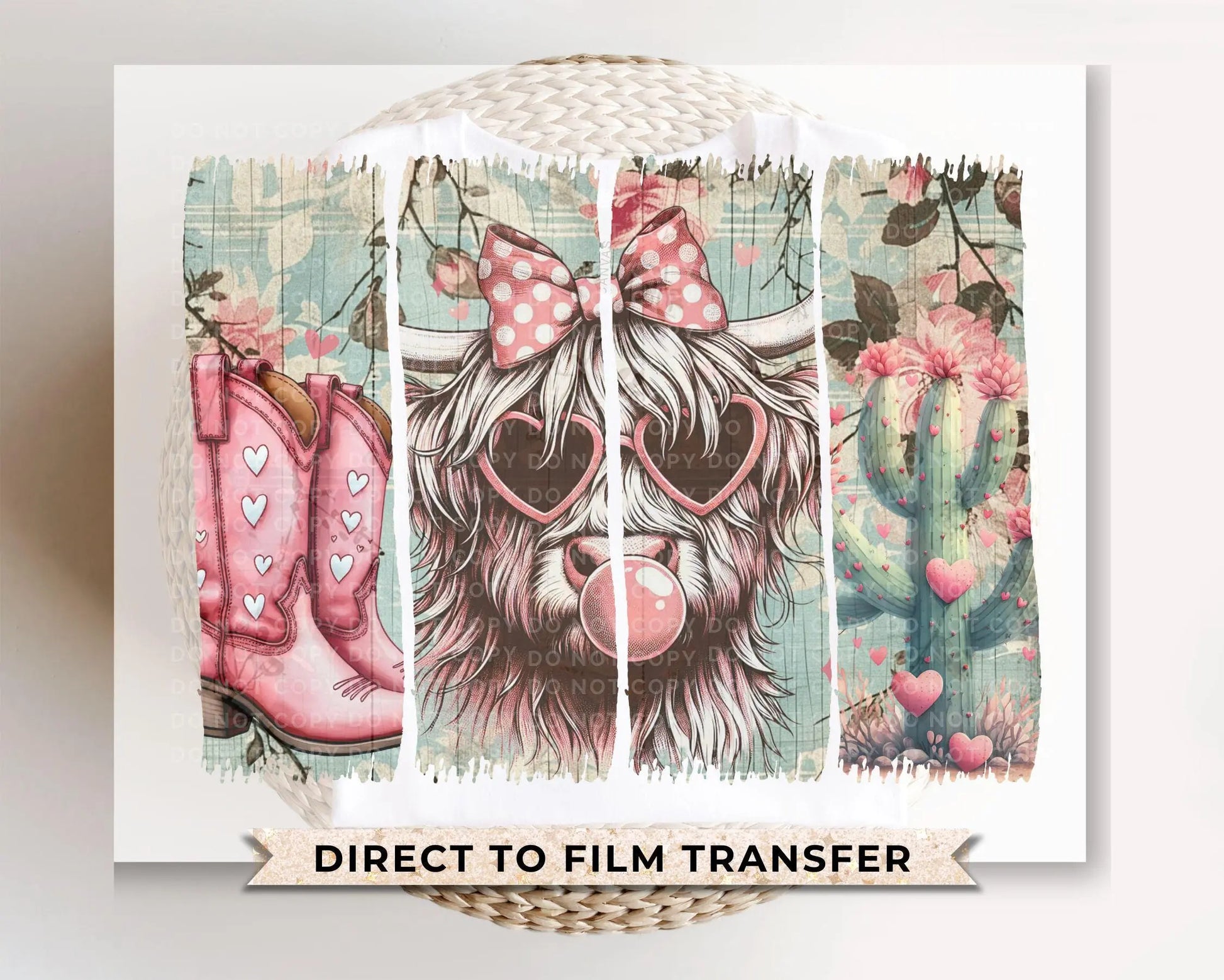Valentine's Day DTF Transfers, Ready to Press, T-shirt Transfer, Heat Transfer, Direct to Film, Trendy, Girly, Cowgirl, Western Highland Cow