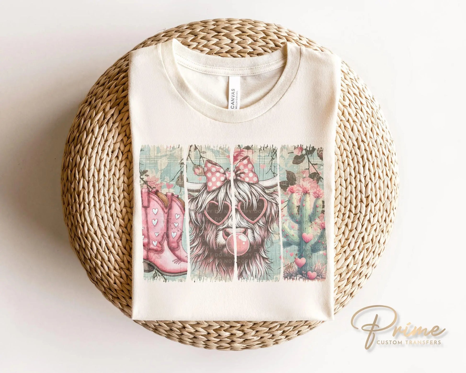 Valentine's Day DTF Transfers, Ready to Press, T-shirt Transfer, Heat Transfer, Direct to Film, Trendy, Girly, Cowgirl, Western Highland Cow
