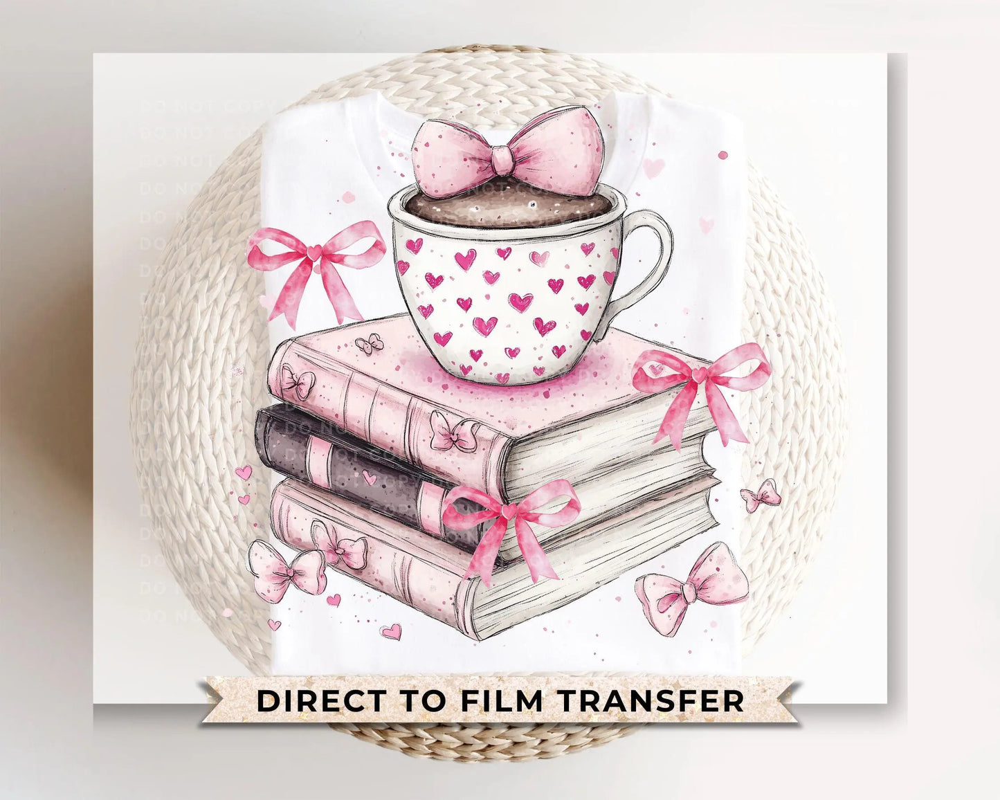 Valentine's Day DTF Transfer, Ready to Press, T-shirt Transfer, Heat Transfer, Direct to Film, Girly, Tea, Coffee, Bows, Coquette Book Lover