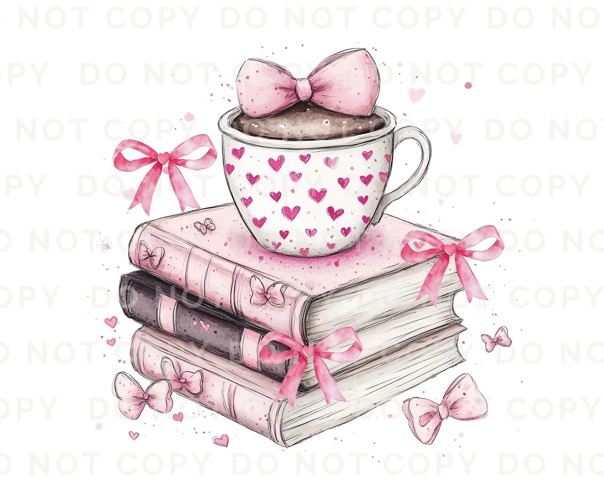 Valentine's Day DTF Transfer, Ready to Press, T-shirt Transfer, Heat Transfer, Direct to Film, Girly, Tea, Coffee, Bows, Coquette Book Lover