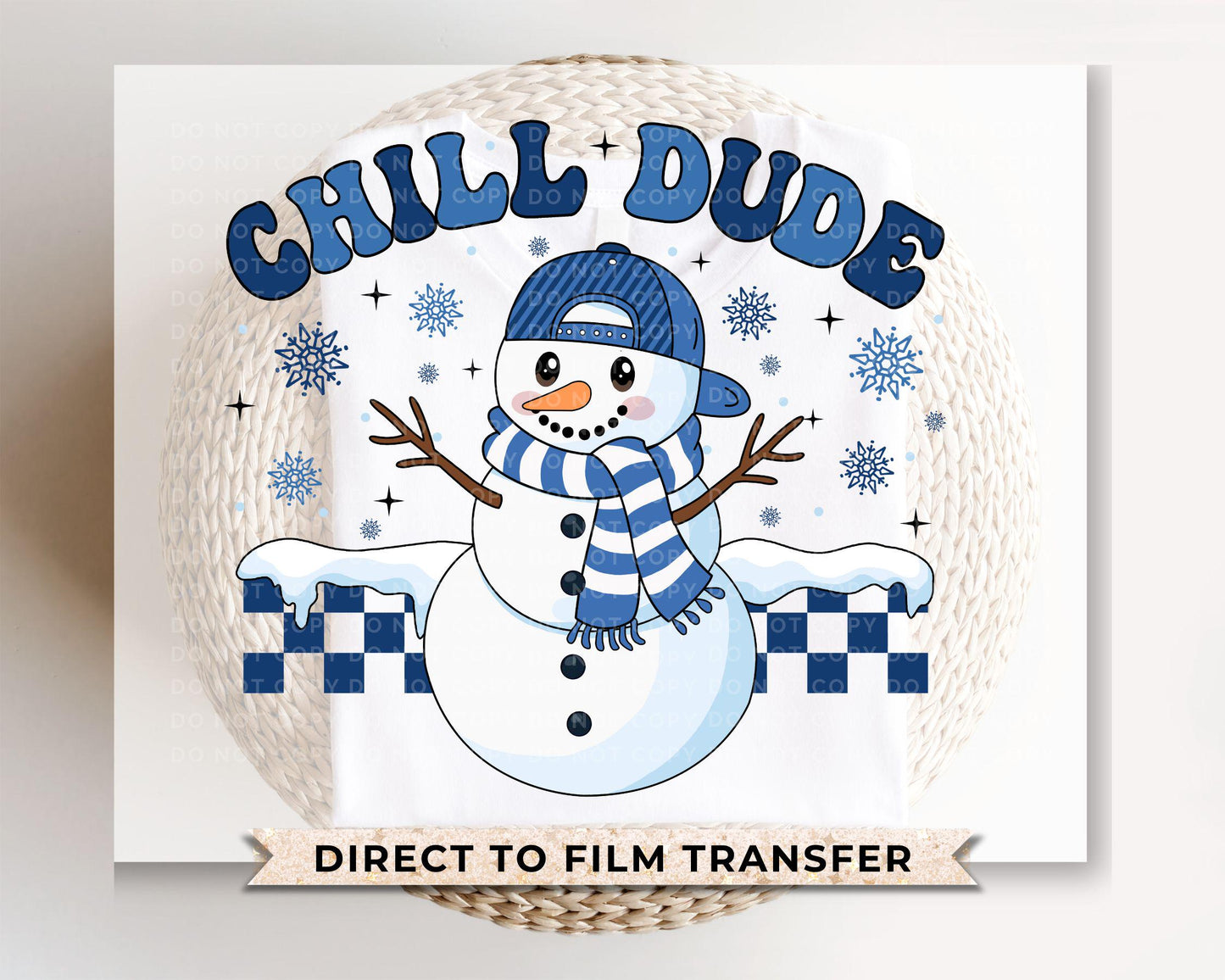 Winter DTF Transfers, Ready to Press, T-shirt Transfers, Heat Transfer, Direct to Film, Checkered, Snowman, Kid Boy Girl, Funny, Chill Dude