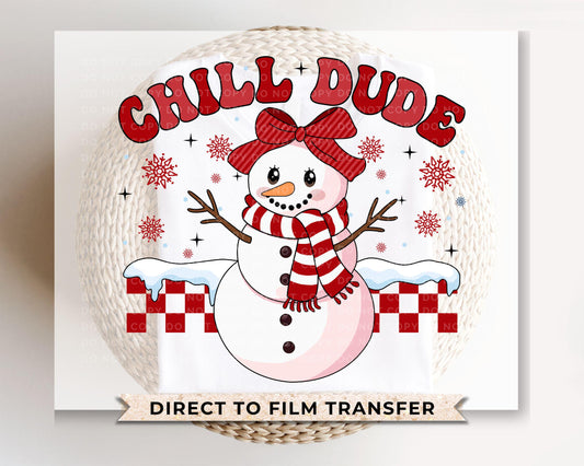 Winter DTF Transfers, Ready to Press, T-shirt Transfers, Heat Transfer, Direct to Film, Checkered, Snowman, Kid Boy Girl, Funny, Chill Dude