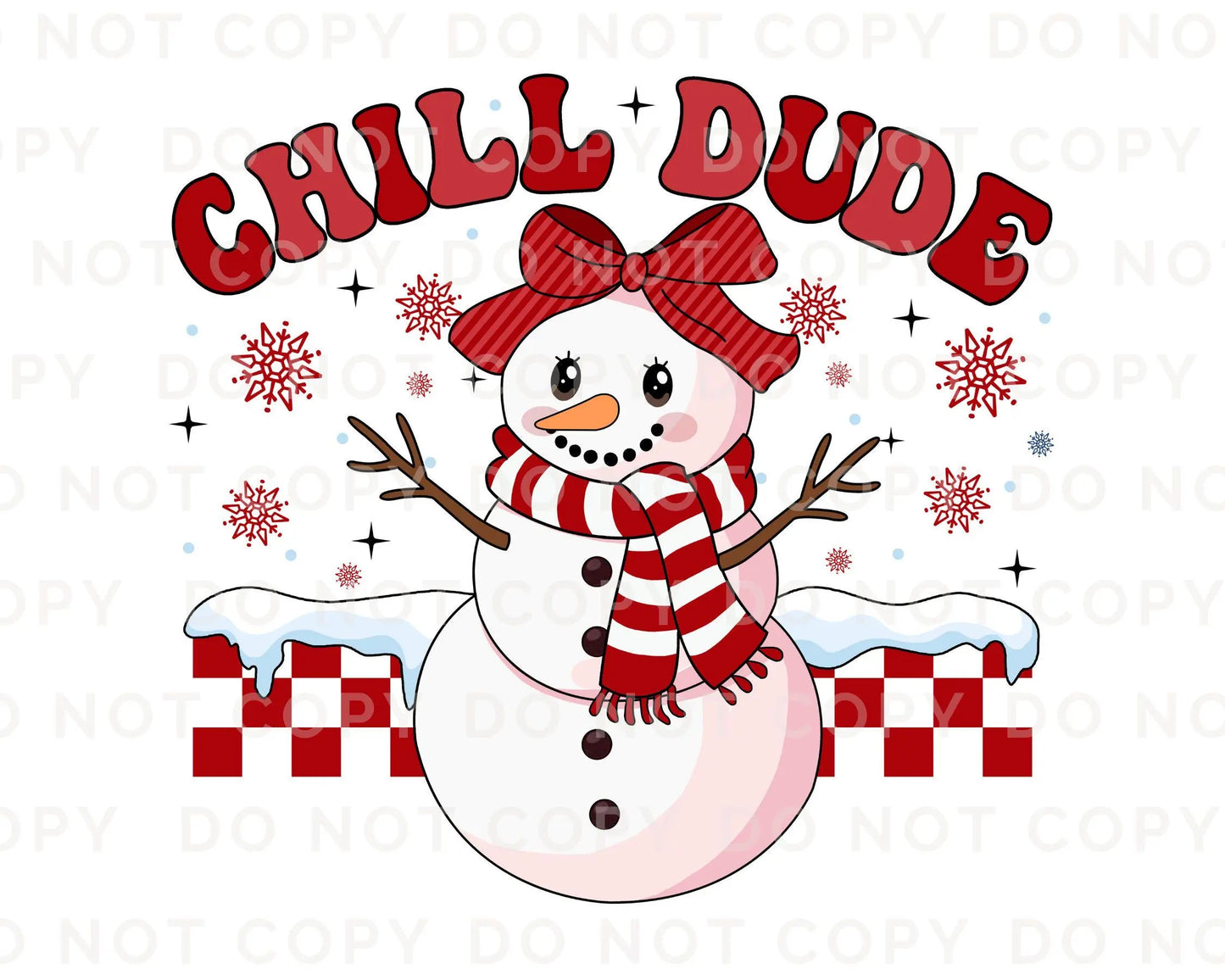 Winter DTF Transfers, Ready to Press, T-shirt Transfers, Heat Transfer, Direct to Film, Checkered, Snowman, Kid Boy Girl, Funny, Chill Dude
