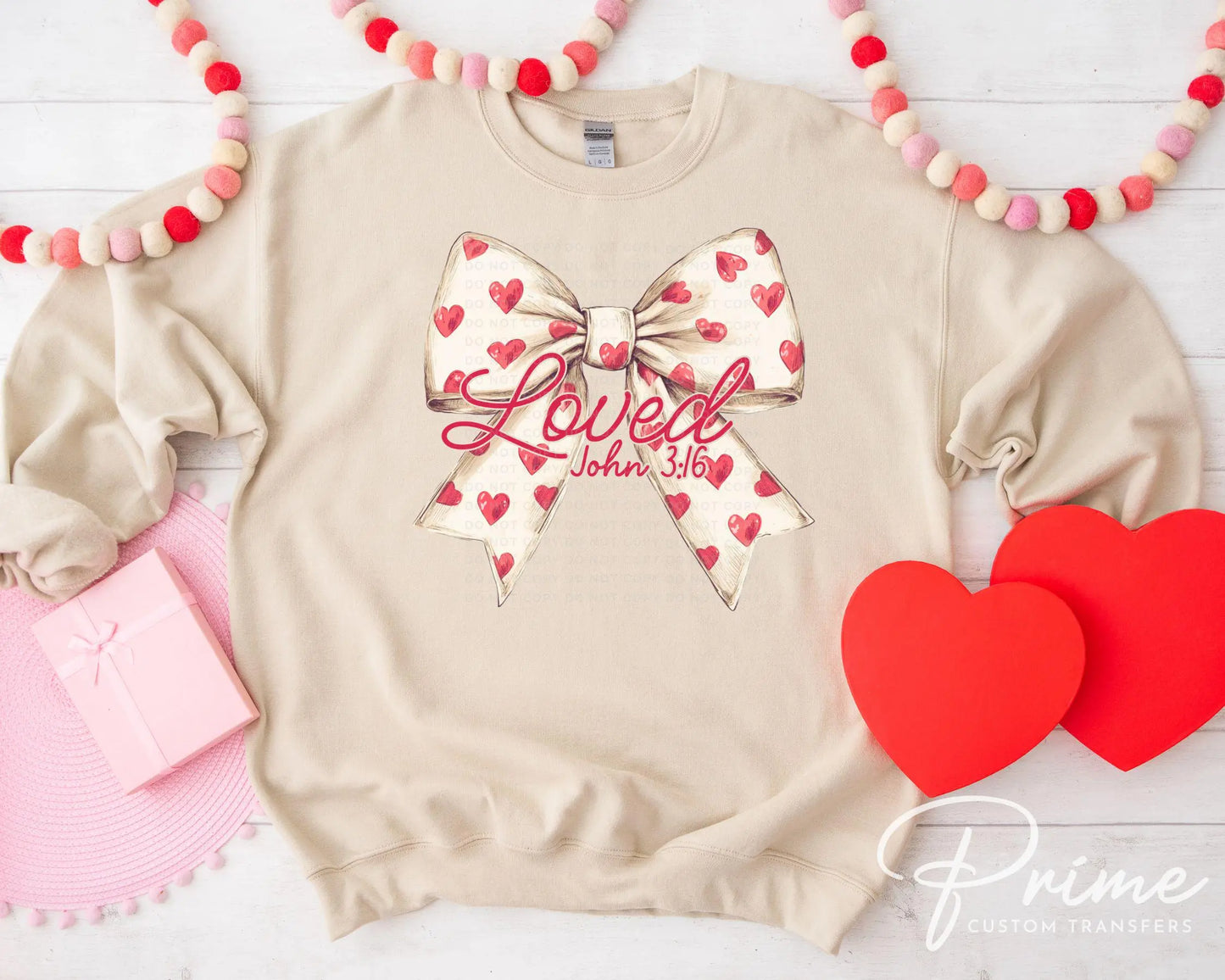 Valentine DTF Transfers, Ready to Press, T-shirt Transfers, Heat Transfer, Direct to Film, Christian, Jesus, Loved, John 3:16 Coquette Bow