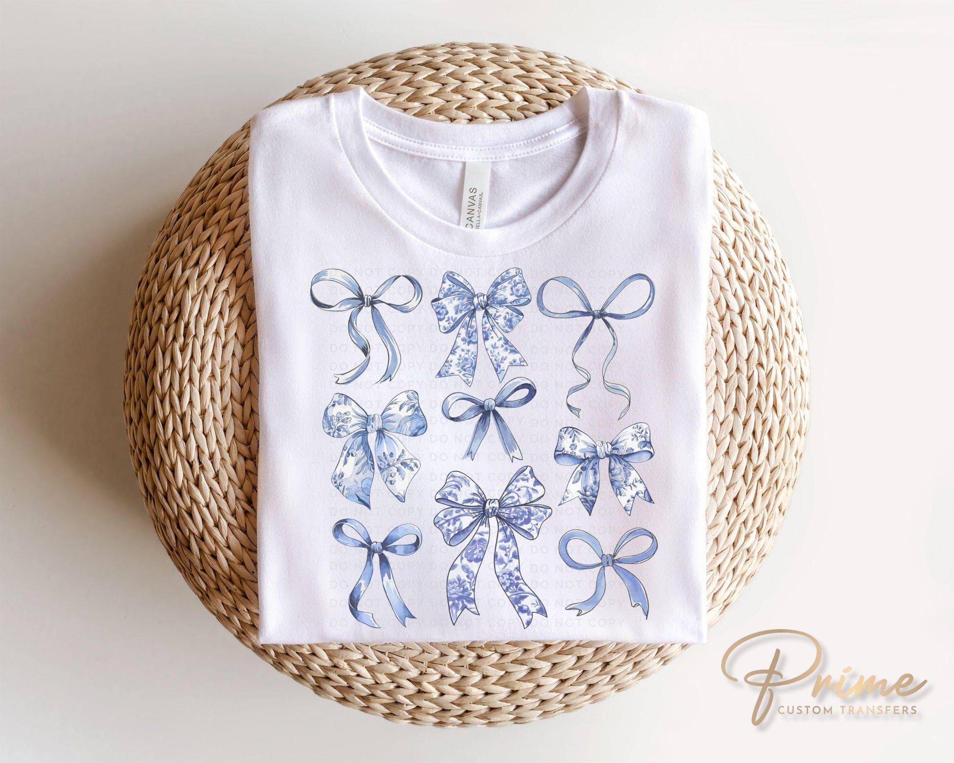 Coquette Blue And White Bows DTF Transfer, Ready to Press, T-shirt Transfer, Heat Transfer, Direct to Film, Cold Peel, Girly, Trendy, Floral