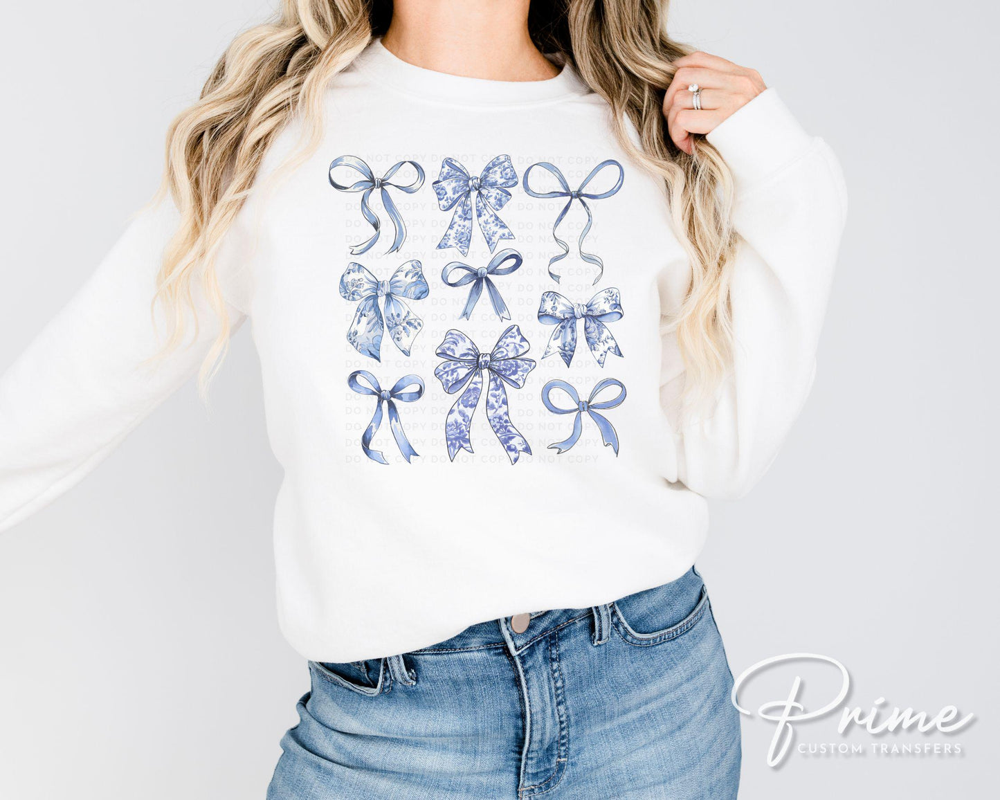 Coquette Blue And White Bows DTF Transfer, Ready to Press, T-shirt Transfer, Heat Transfer, Direct to Film, Cold Peel, Girly, Trendy, Floral