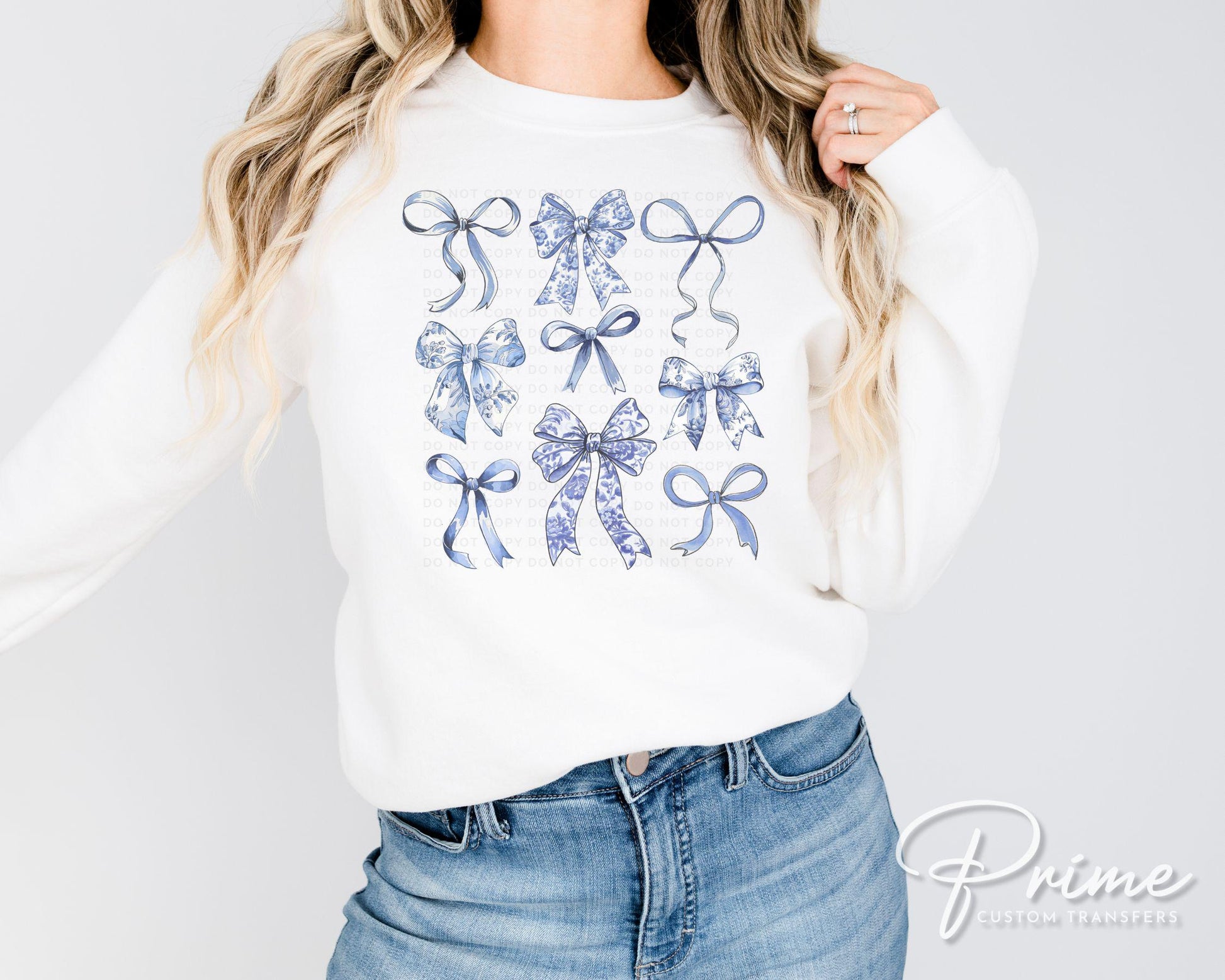 Coquette Blue And White Bows DTF Transfer, Ready to Press, T-shirt Transfer, Heat Transfer, Direct to Film, Cold Peel, Girly, Trendy, Floral