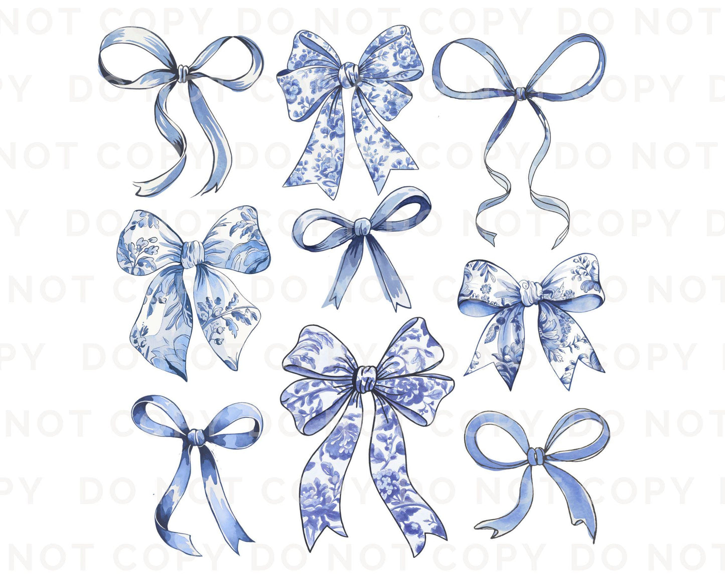 Coquette Blue And White Bows DTF Transfer, Ready to Press, T-shirt Transfer, Heat Transfer, Direct to Film, Cold Peel, Girly, Trendy, Floral