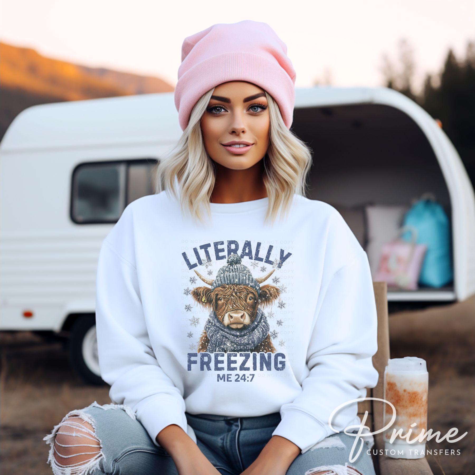 Winter DTF Transfer, Ready to Press, T-shirt Transfer, Heat Transfer, Direct to Film, It’s cold outside, Highland Cow, Literally Freezing