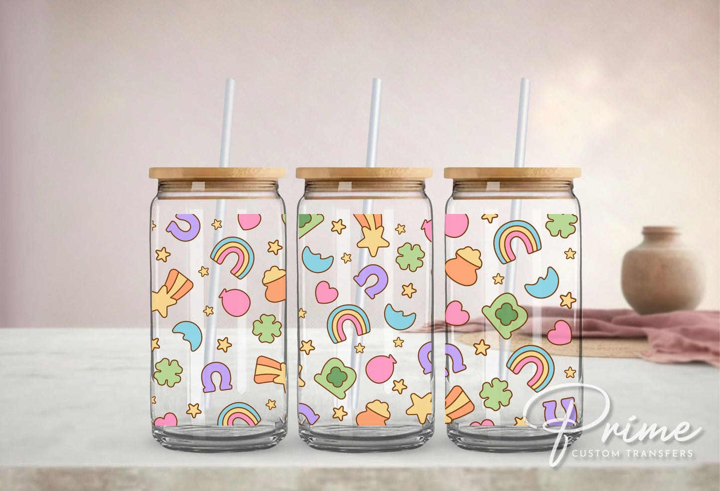 Saint Patrick's Day UV DTF Libbey 16oz Cup Wrap Sticker, Ready to Apply, No Heat, Permanent Adhesive, Waterproof, Glass Can, St Patties