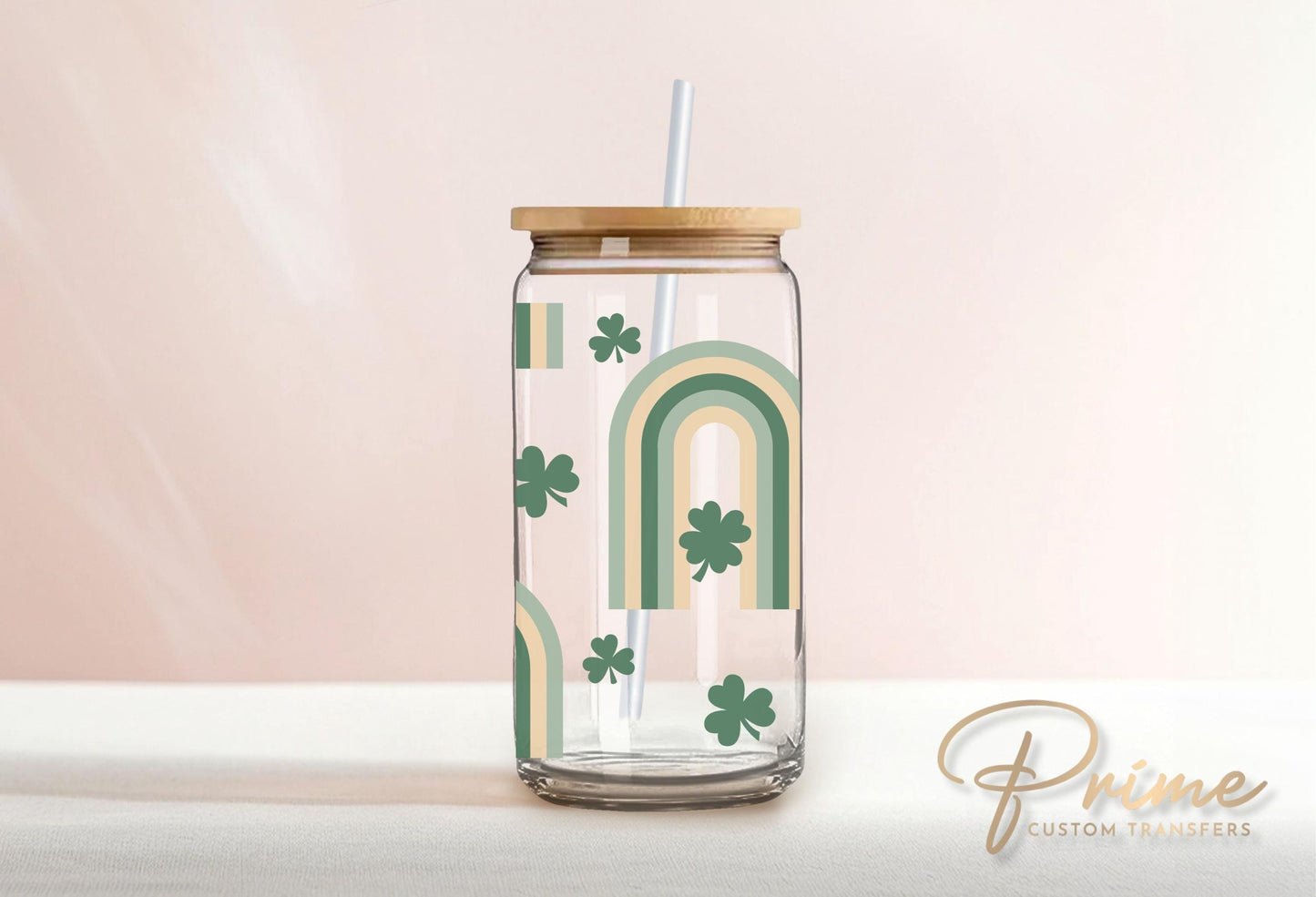 Saint Patrick's Day UV DTF Libbey 16oz Cup Wrap Sticker, Ready to Apply, No Heat, Permanent Adhesive, Waterproof, Glass Can, Lucky Shamrocks