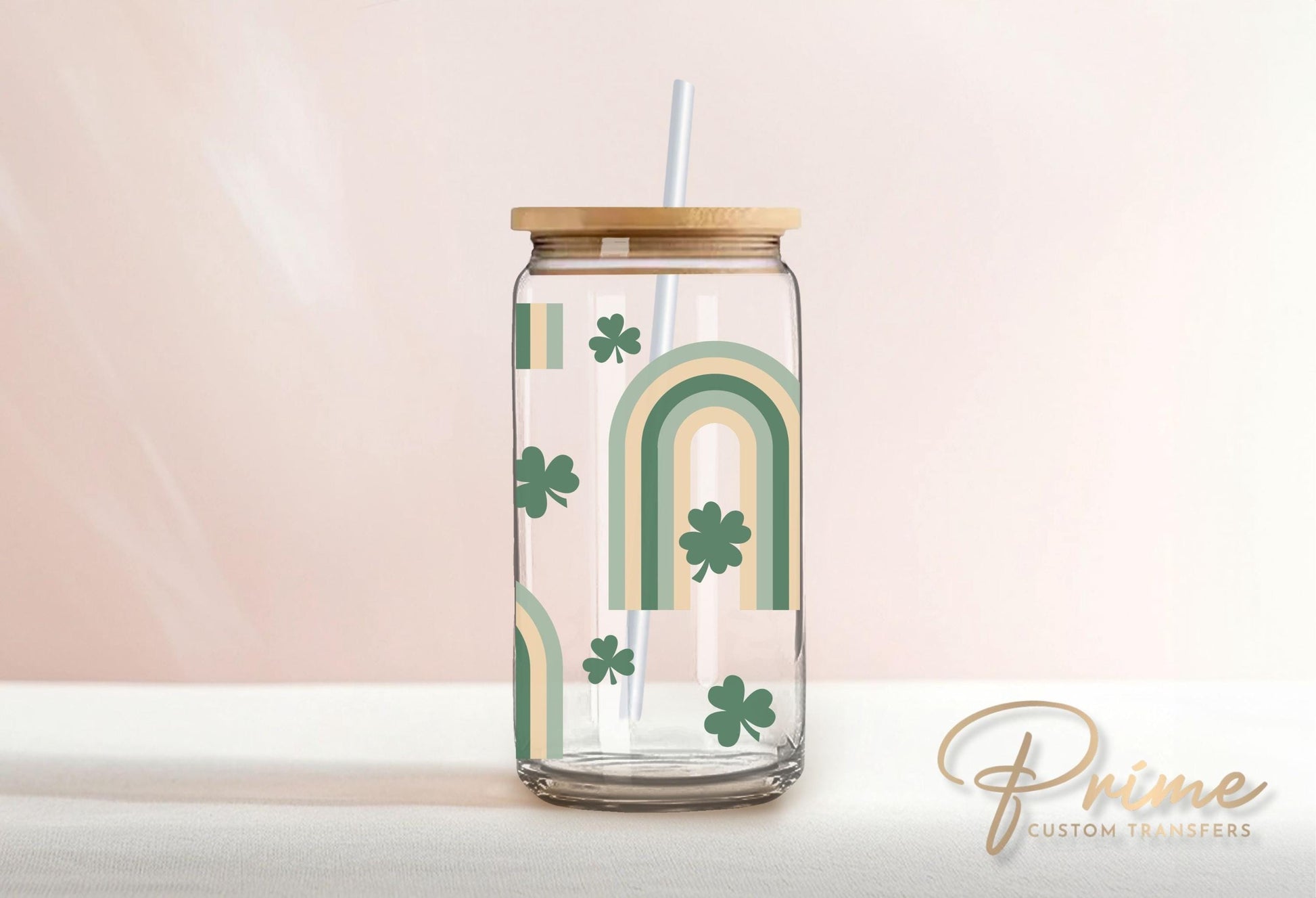 Saint Patrick's Day UV DTF Libbey 16oz Cup Wrap Sticker, Ready to Apply, No Heat, Permanent Adhesive, Waterproof, Glass Can, Lucky Shamrocks