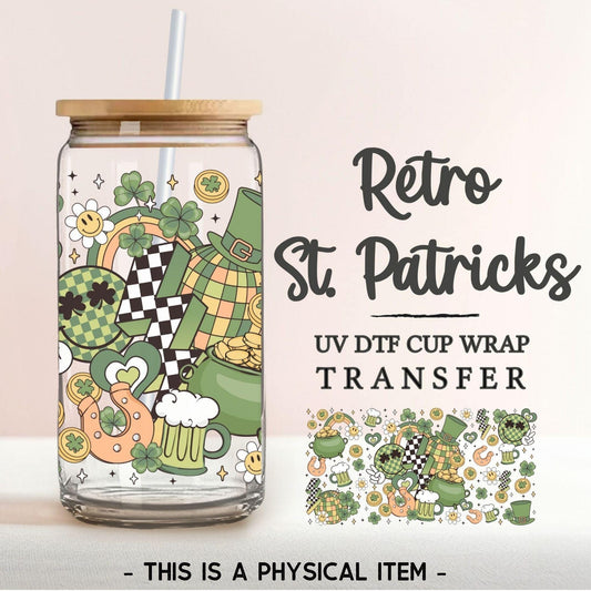 Saint Patrick's Day UV DTF Libbey 16oz Cup Wrap Sticker, Ready to Apply, No Heat, Permanent Adhesive, Waterproof, Glass Can, St Patties