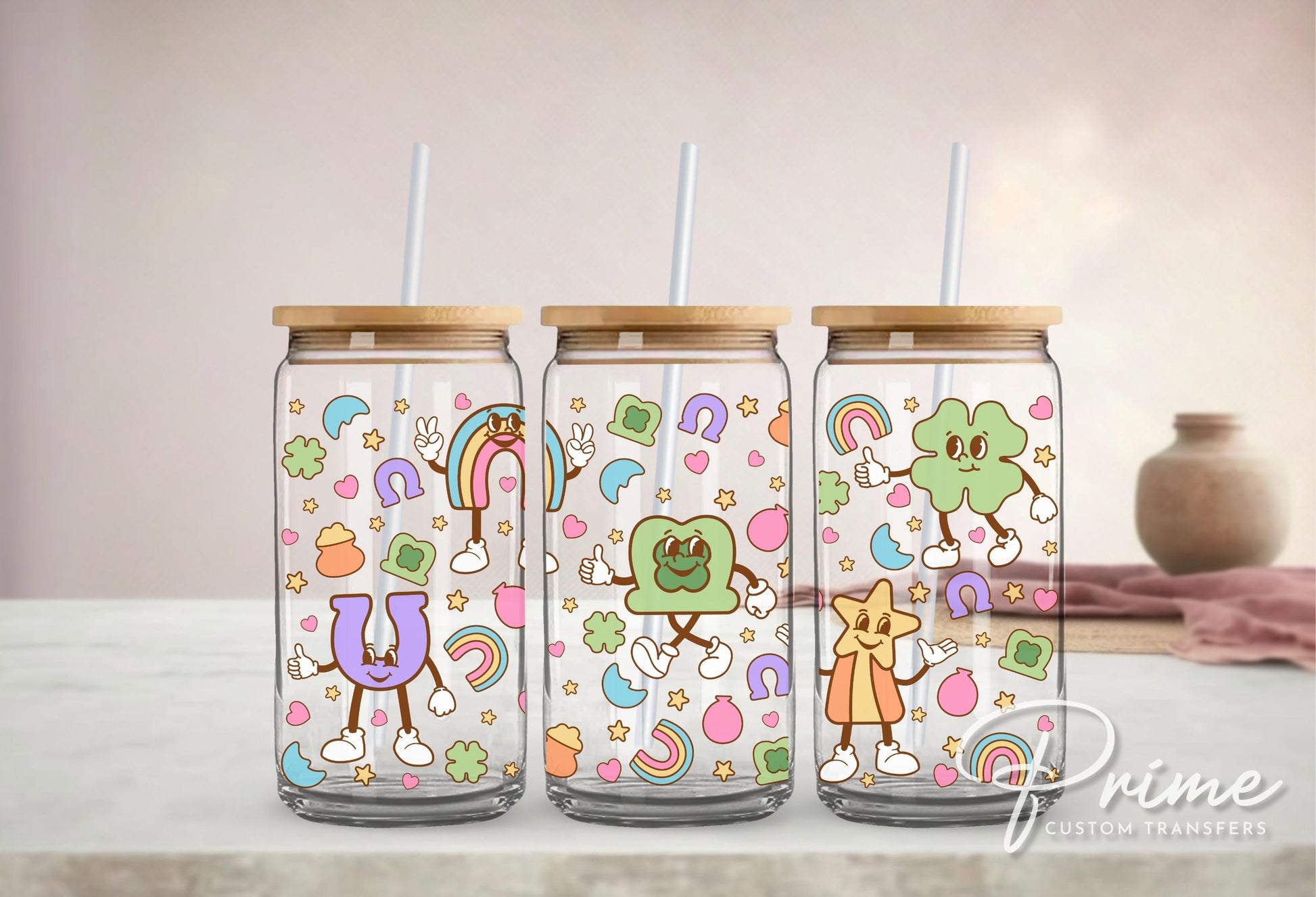 Saint Patrick's Day UV DTF Libbey 16oz Cup Wrap Sticker, Ready to Apply, No Heat, Permanent Adhesive, Waterproof, Glass Can, Cuties