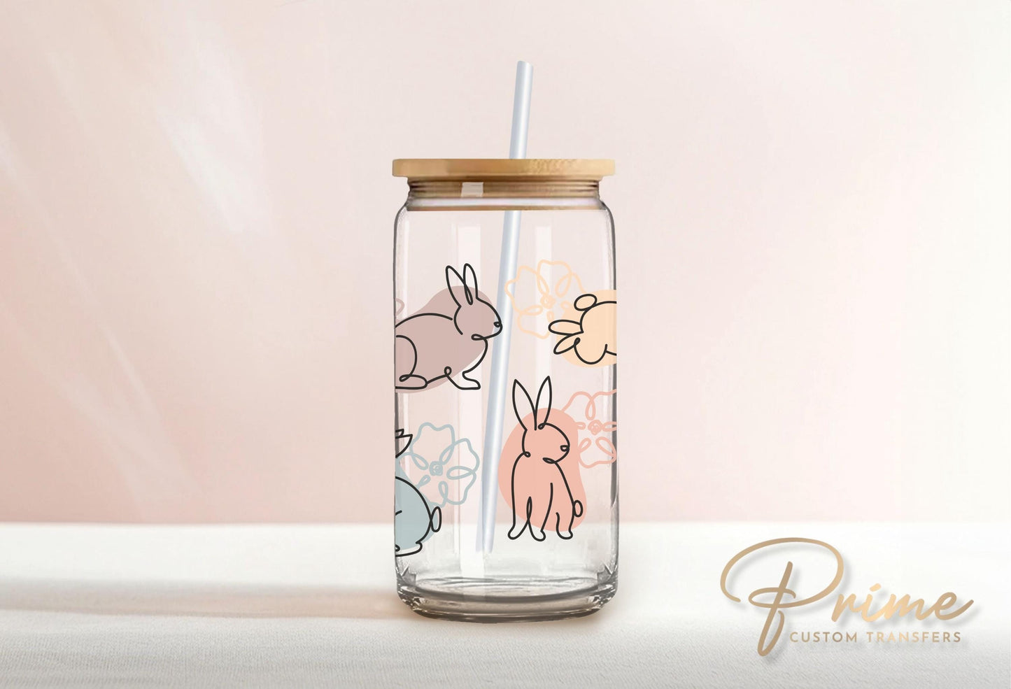 Easter UV DTF Libbey 16oz Cup Wrap Sticker, Ready to Apply, No Heat, Permanent Adhesive, Waterproof, Glass Can Tumbler, Pastel Easter Bunny