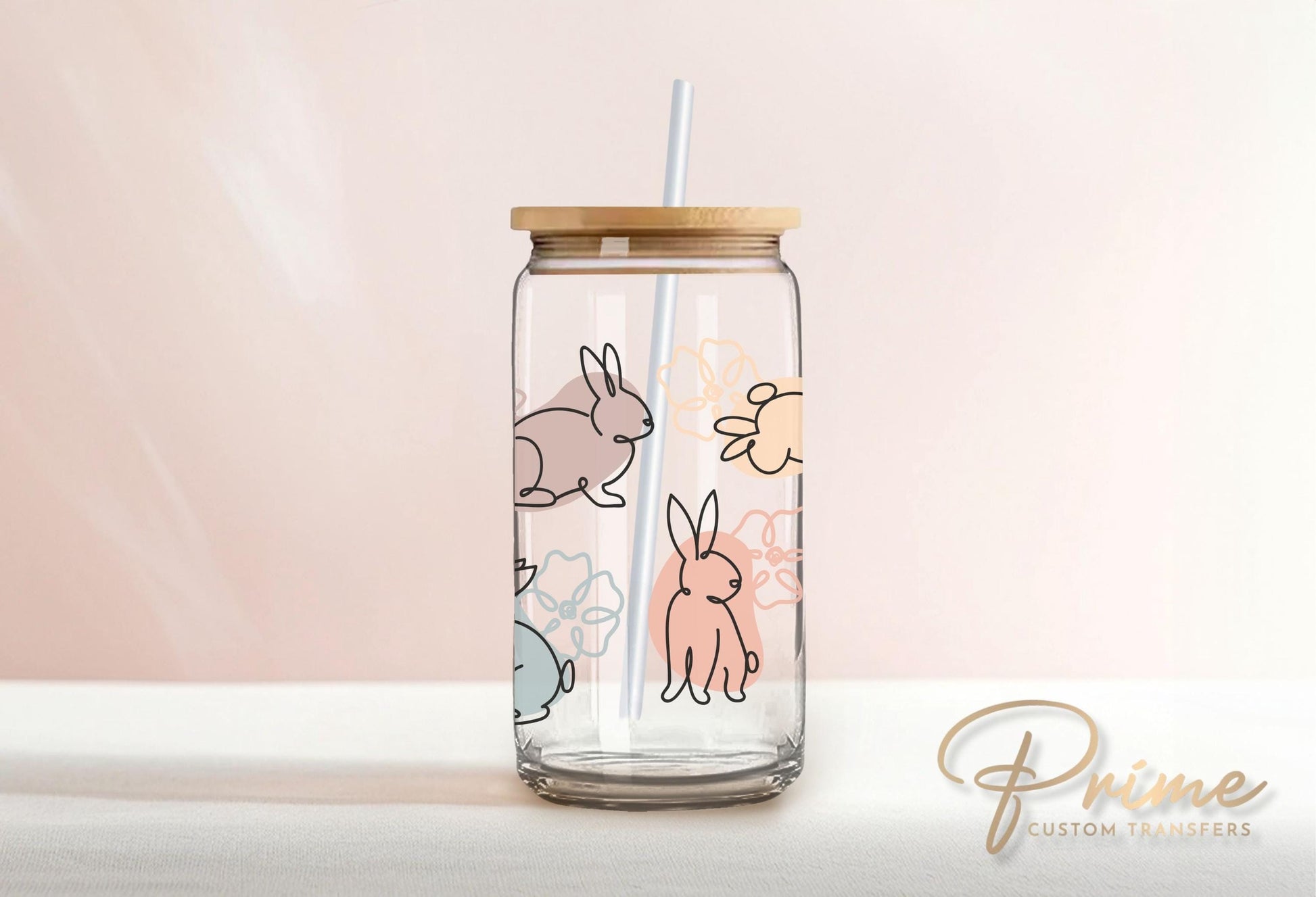 Easter UV DTF Libbey 16oz Cup Wrap Sticker, Ready to Apply, No Heat, Permanent Adhesive, Waterproof, Glass Can Tumbler, Pastel Easter Bunny