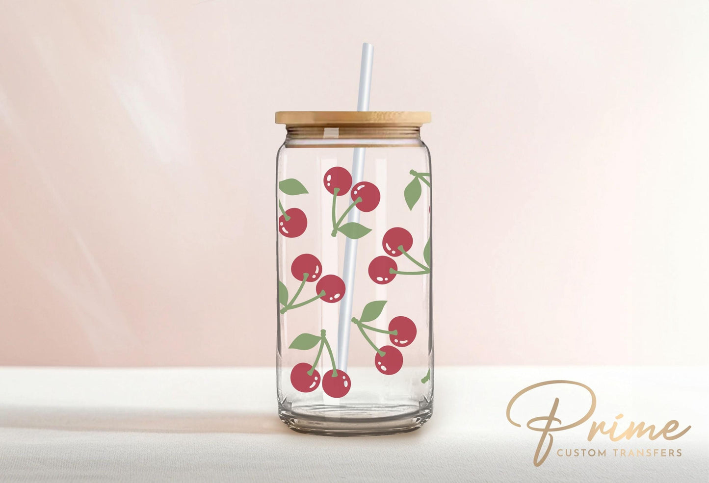 Cherry UV DTF 16oz Libbey Cup Wrap Sticker, Ready To Apply, Direct to Film, Glass Can, Permanent, Summer, Fruit, Trendy, Coquette Cherries