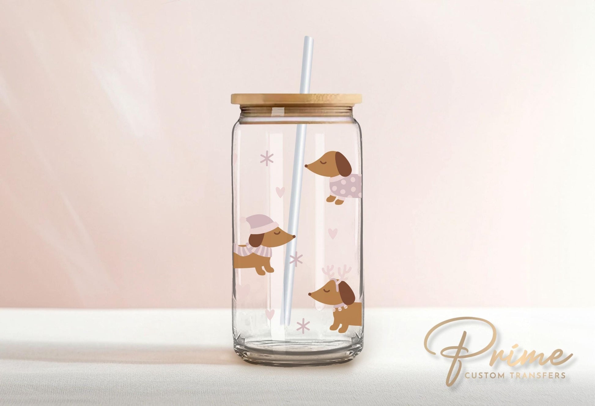 Libbey Cup UV DTF 16oz Libbey Cup Wrap Sticker, Ready To Apply, Direct to Film, Glass Can, Permanent, Winter, Snow, Cute Dogs, Dachshunds