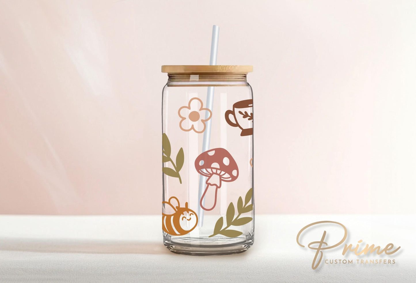Libbey Cups UV DTF 16oz Libbey Cup Wrap Sticker, Ready To Apply, Direct to Film, Glass Can, Permanent, Autumn, Mushrooms, Woodland Cuties