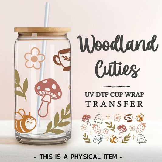 Libbey Cups UV DTF 16oz Libbey Cup Wrap Sticker, Ready To Apply, Direct to Film, Glass Can, Permanent, Autumn, Mushrooms, Woodland Cuties