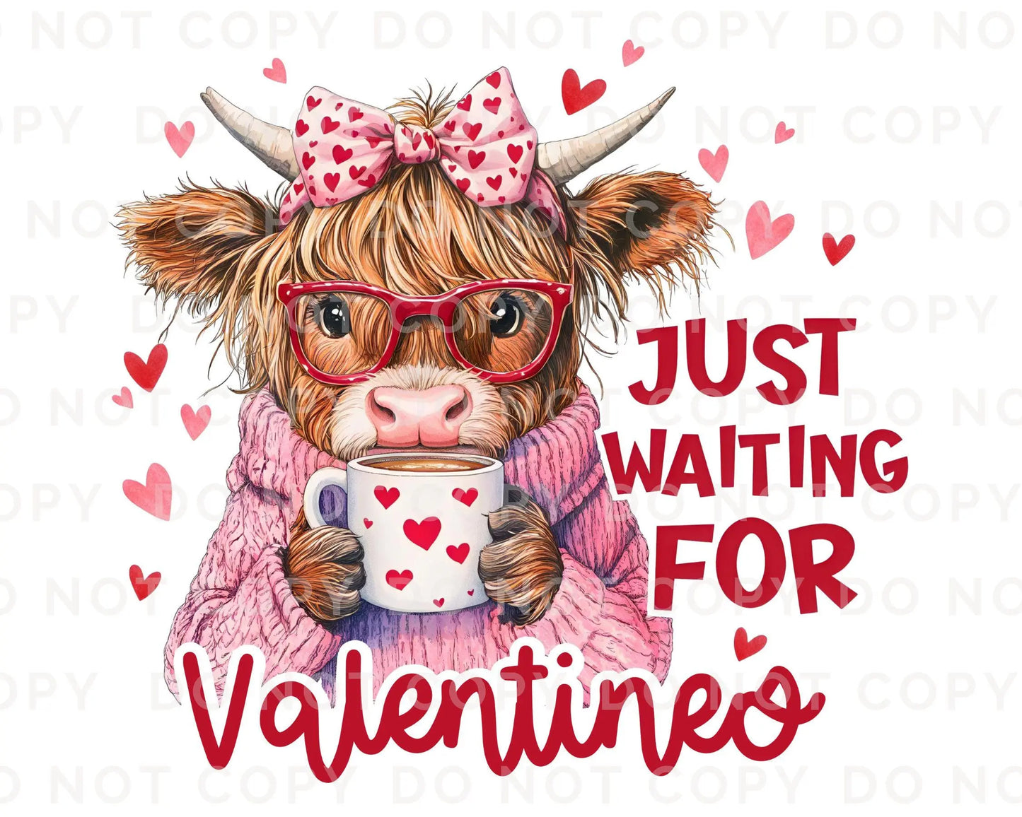 Valentine's Day DTF Transfers, Ready to Press, T-shirt Transfers, Heat Transfer, Direct to Film, Holiday, Kids, Hearts, Cute Highland Cow
