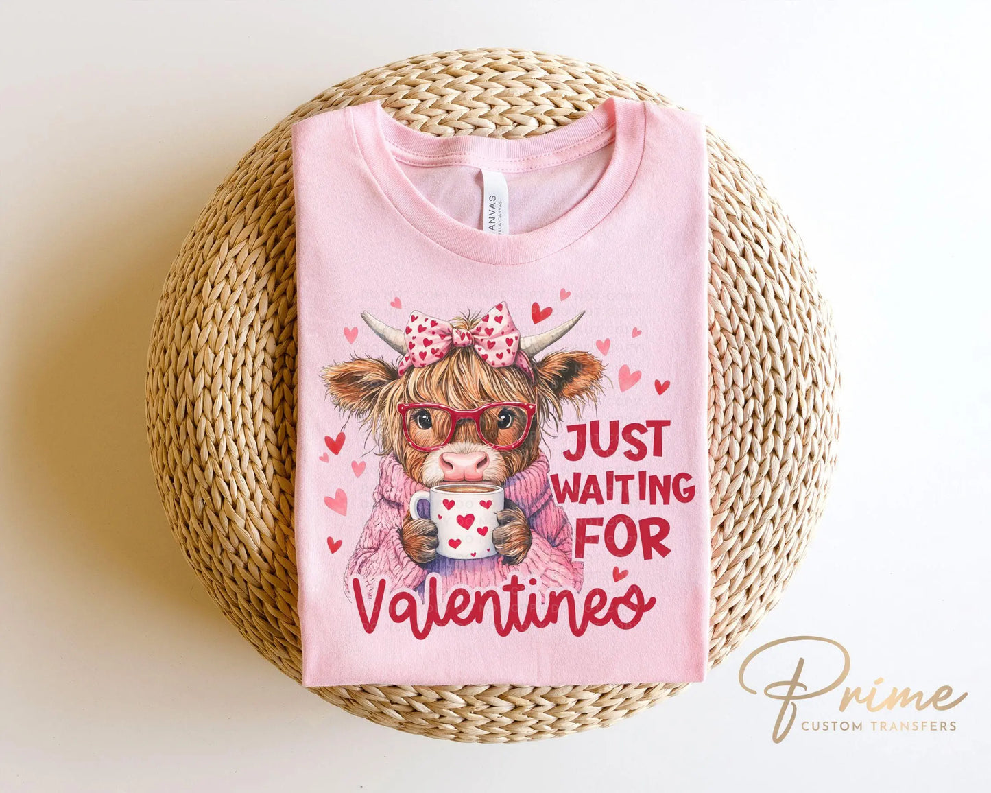 Valentine's Day DTF Transfers, Ready to Press, T-shirt Transfers, Heat Transfer, Direct to Film, Holiday, Kids, Hearts, Cute Highland Cow