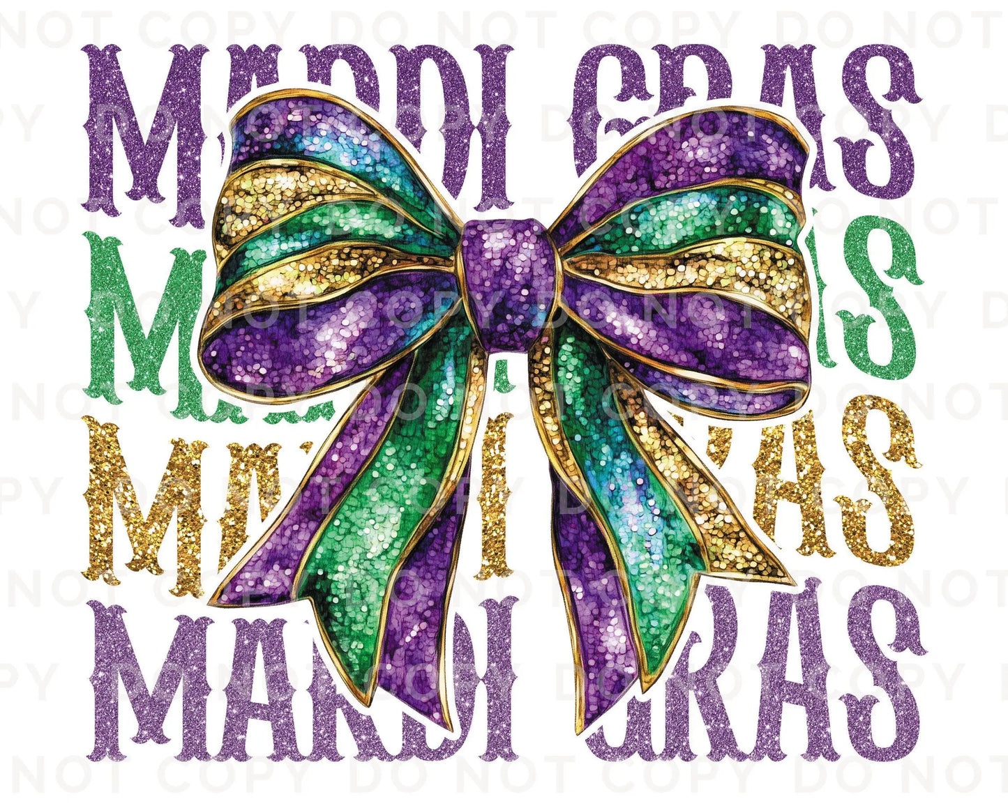 Mardi Gras DTF Transfer, Ready to Press, T-shirt Transfer, Heat Transfer, Direct to Film, Louisiana New Orleans, Coquette Bow FAUX Glitter