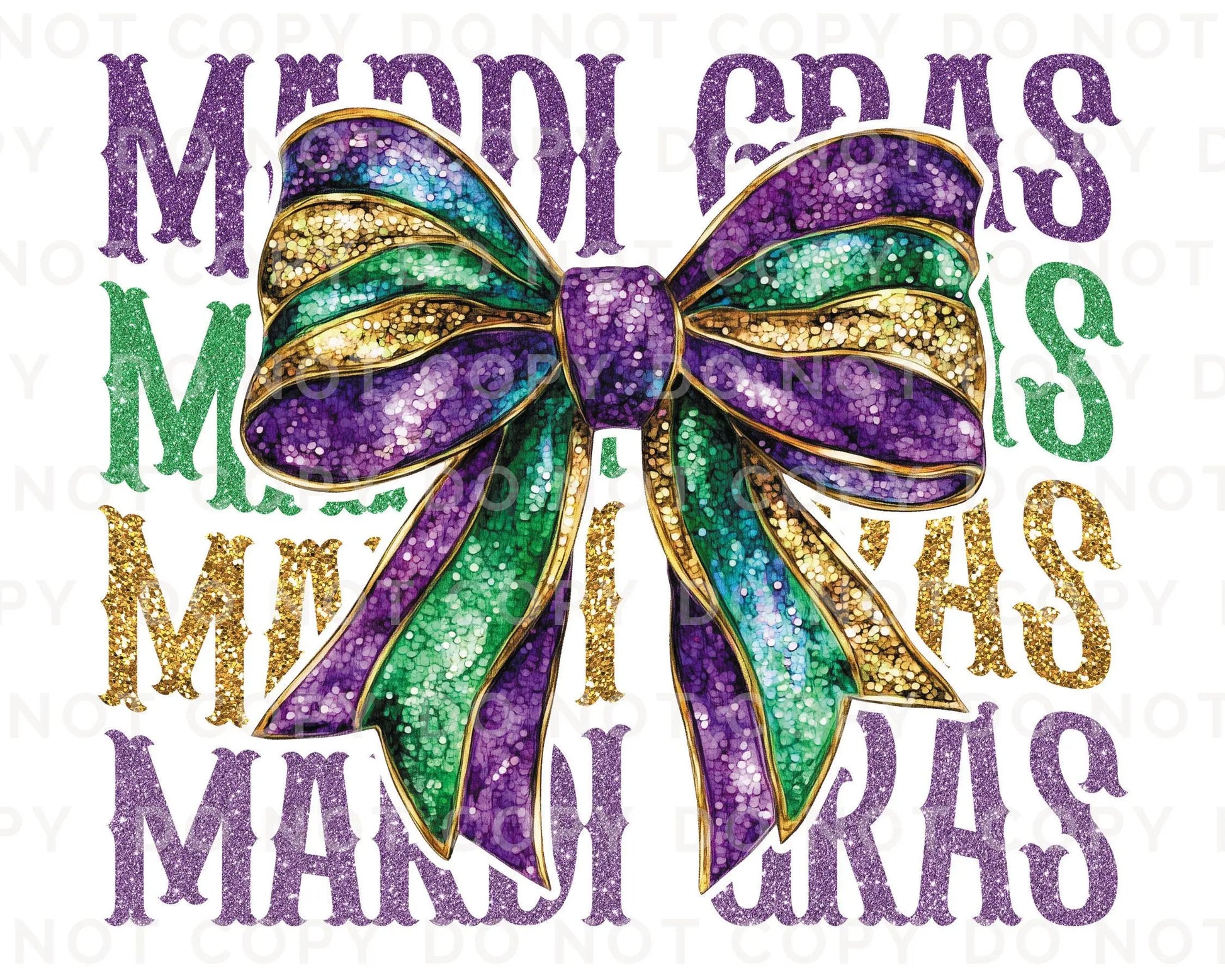 Mardi Gras DTF Transfer, Ready to Press, T-shirt Transfer, Heat Transfer, Direct to Film, Louisiana New Orleans, Coquette Bow FAUX Glitter