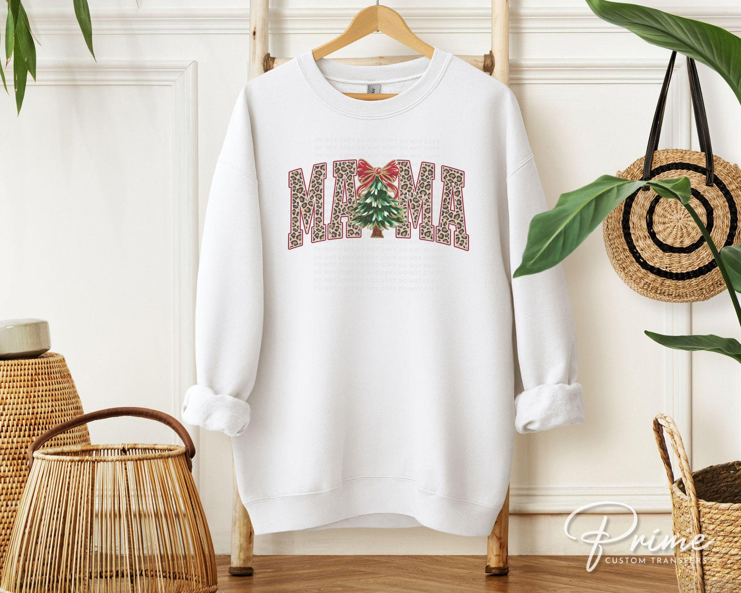 Christmas DTF Transfer, Ready to Press, T-shirt Transfers, Heat Transfer, Direct to Film, Holiday, FAUX Glitter, Coquette Bow, Leopard Mama