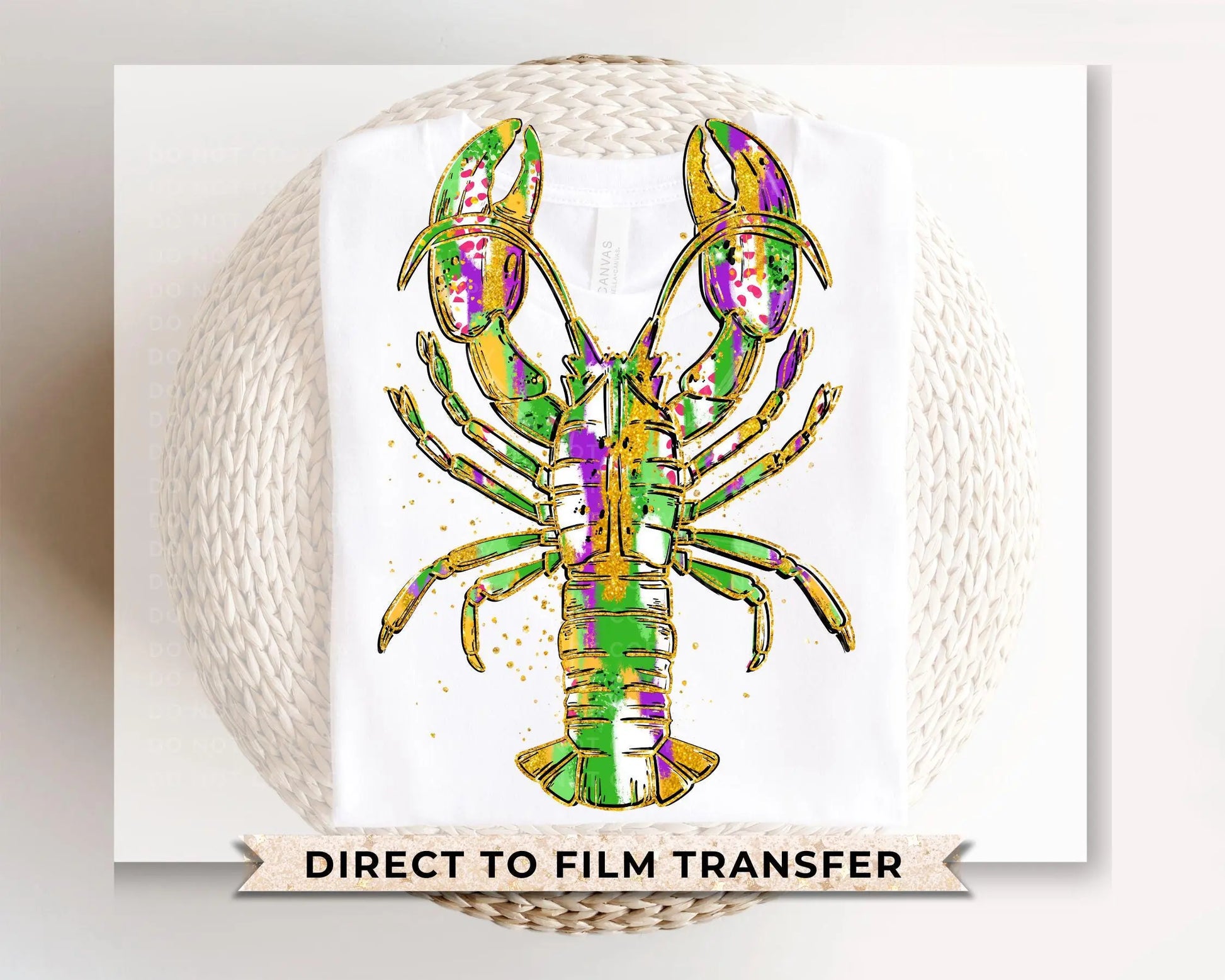 Mardi Gras DTF Transfer, Ready to Press, T-shirt Transfer, Heat Transfer, Direct to Film, Louisiana New Orleans, Glitter Mardi Gras Crawfish