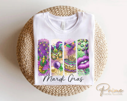 Mardi Gras DTF Transfer, Ready to Press, T-shirt Transfer, Heat Transfer, Direct to Film, Louisiana New Orleans, Coquette Bow FAUX Glitter