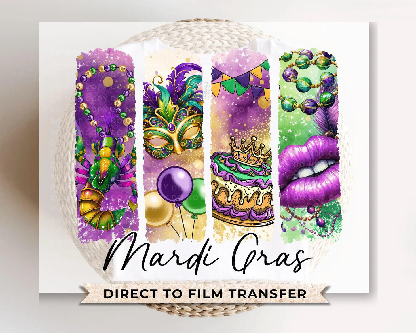 Mardi Gras DTF Transfer, Ready to Press, T-shirt Transfer, Heat Transfer, Direct to Film, Louisiana New Orleans, Coquette Bow FAUX Glitter